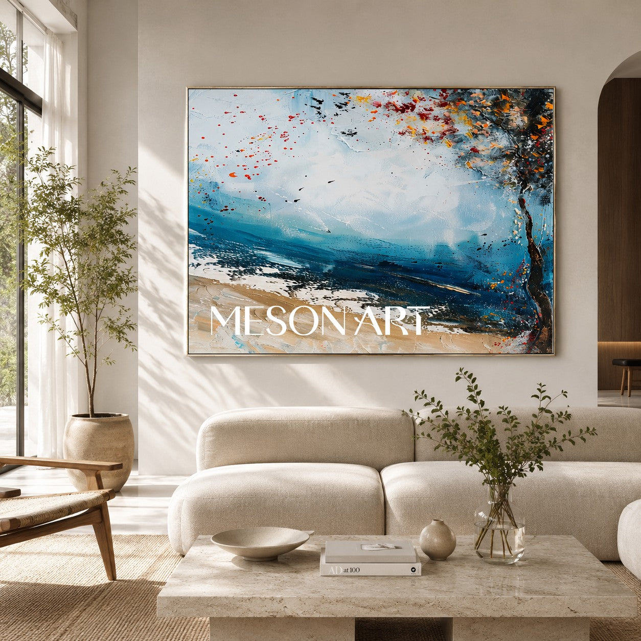 Abstract Coastal Autumn Tree Oil Painting
