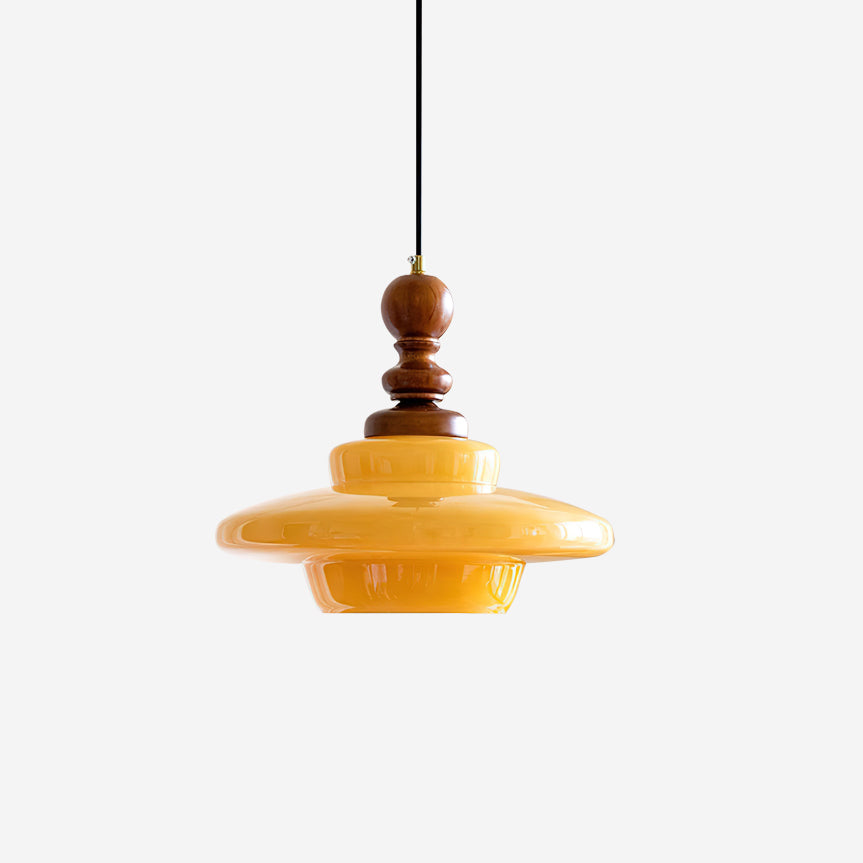 Pendant Lamp Yellow Glass with Walnut Wood Accent Retro - Neutralighting