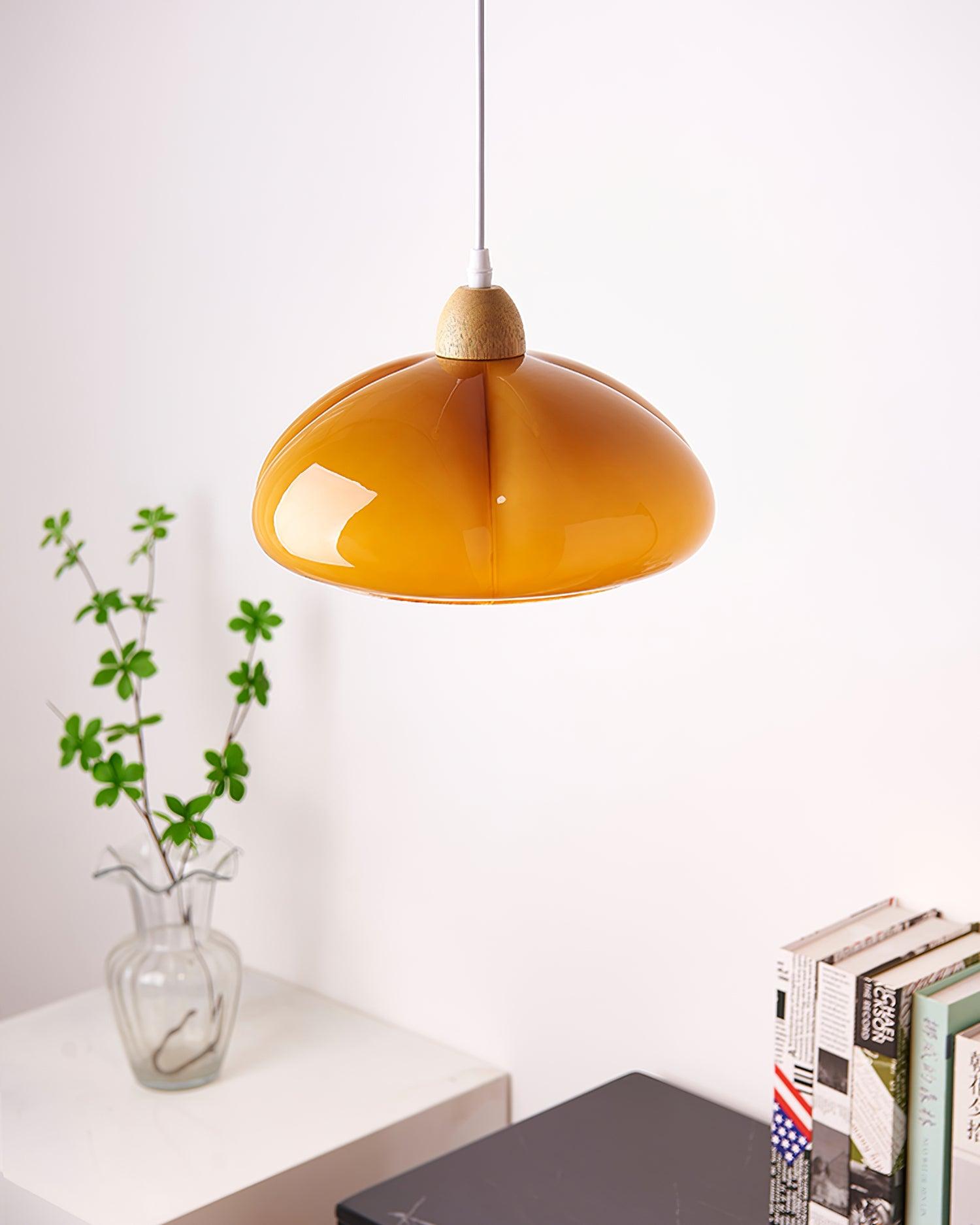 Pendant Lamp Rounded Glass Shade Wood Accent Playful Modern Touch - Neutralighting
