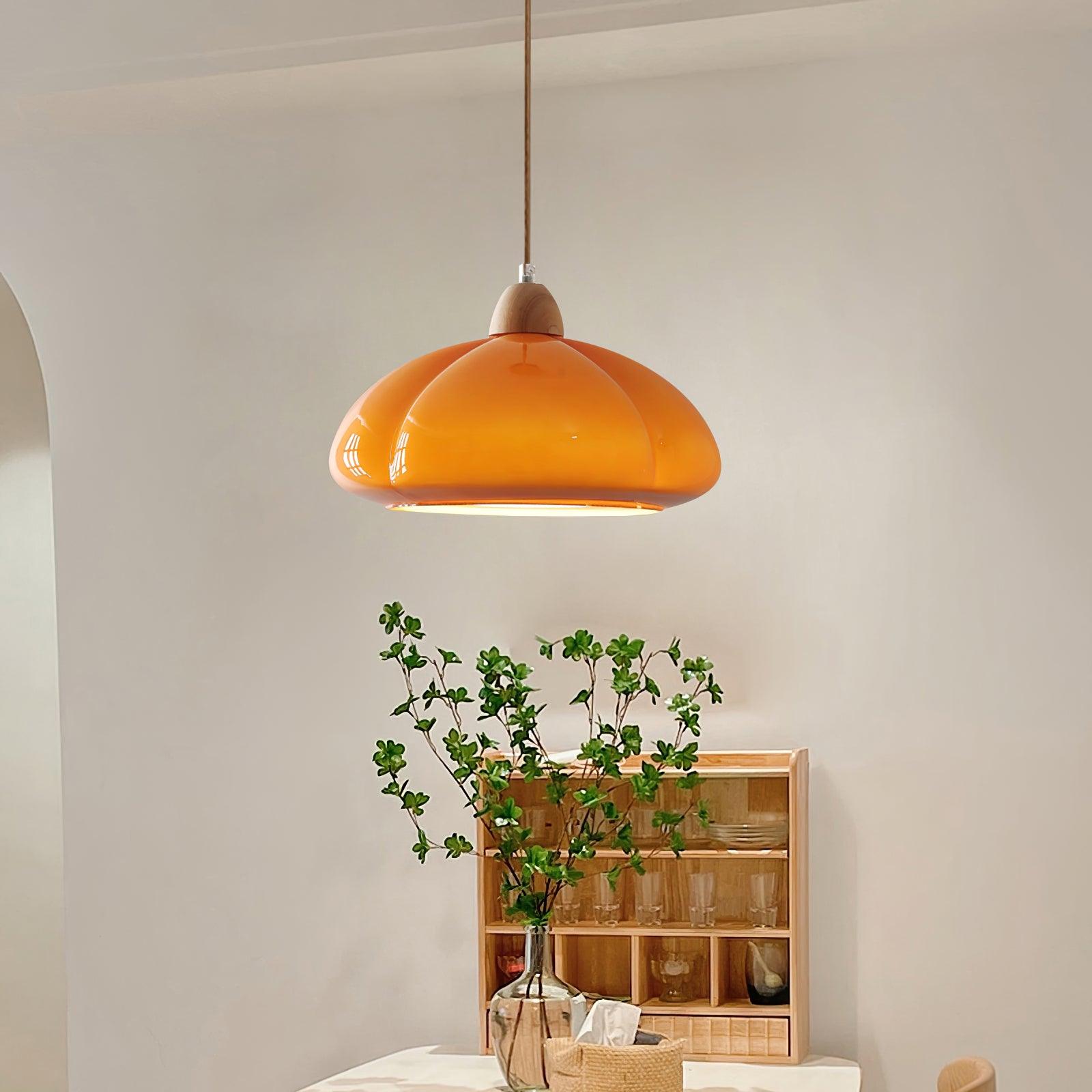 Pendant Lamp Rounded Glass Shade Wood Accent Playful Modern Touch - Neutralighting