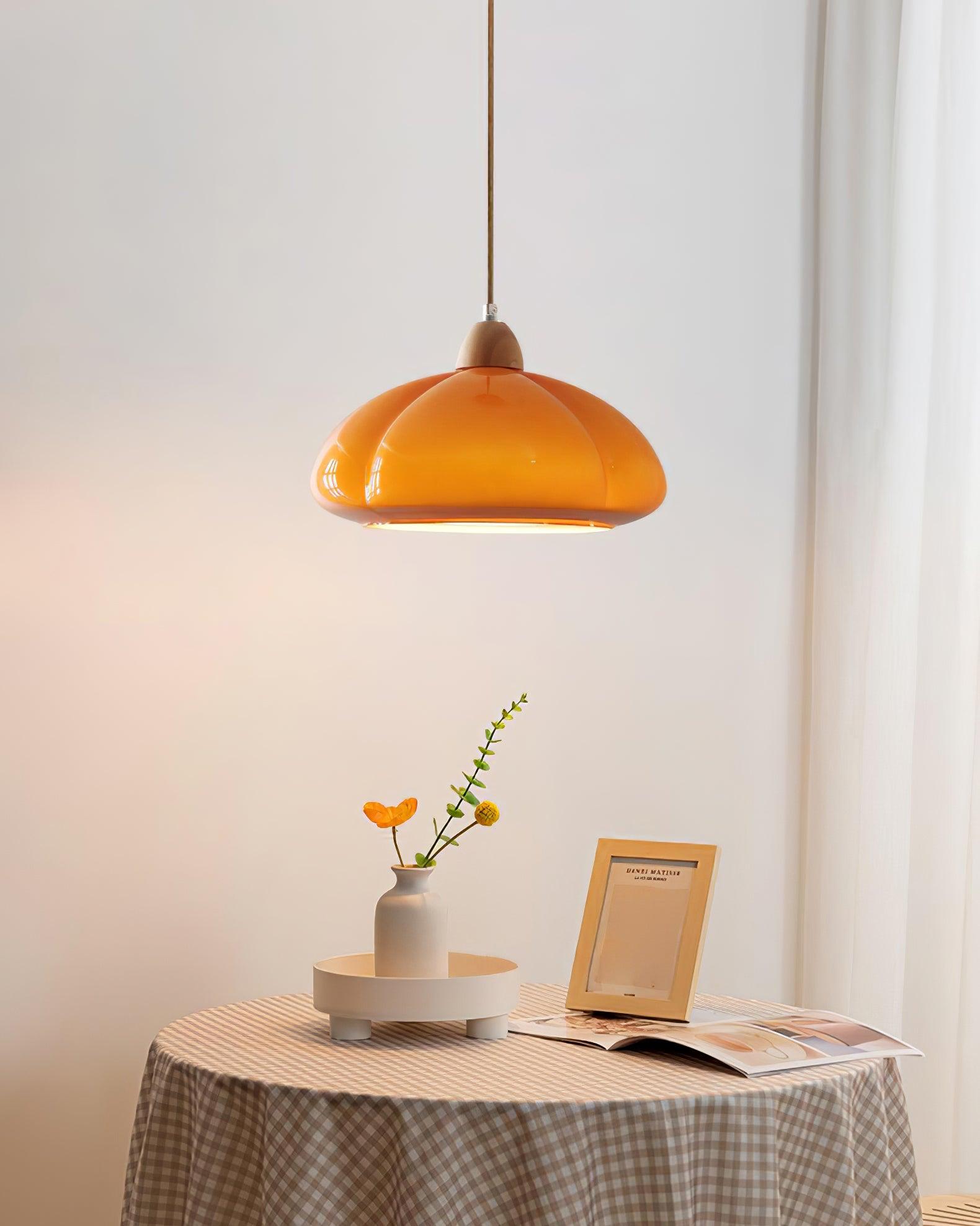 Pendant Lamp Rounded Glass Shade Wood Accent Playful Modern Touch - Neutralighting