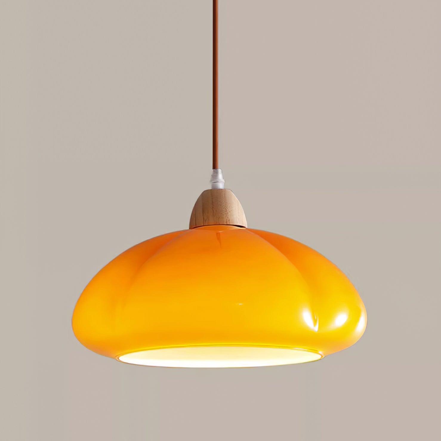 Pendant Lamp Rounded Glass Shade Wood Accent Playful Modern Touch - Neutralighting
