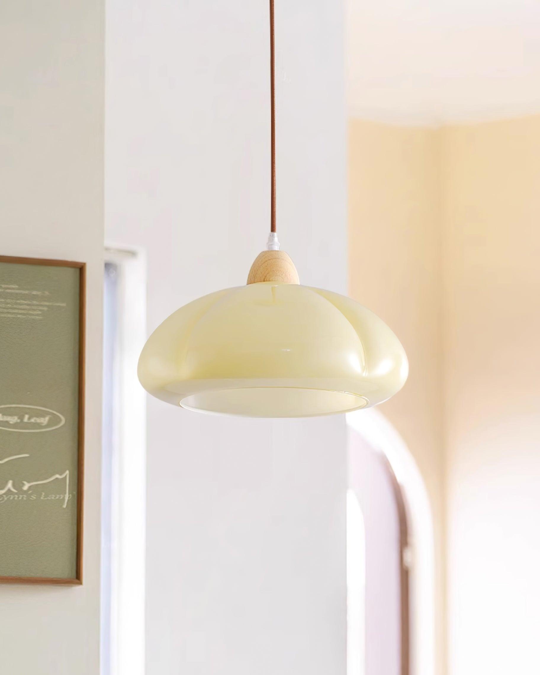 Pendant Lamp Rounded Glass Shade Wood Accent Playful Modern Touch - Neutralighting