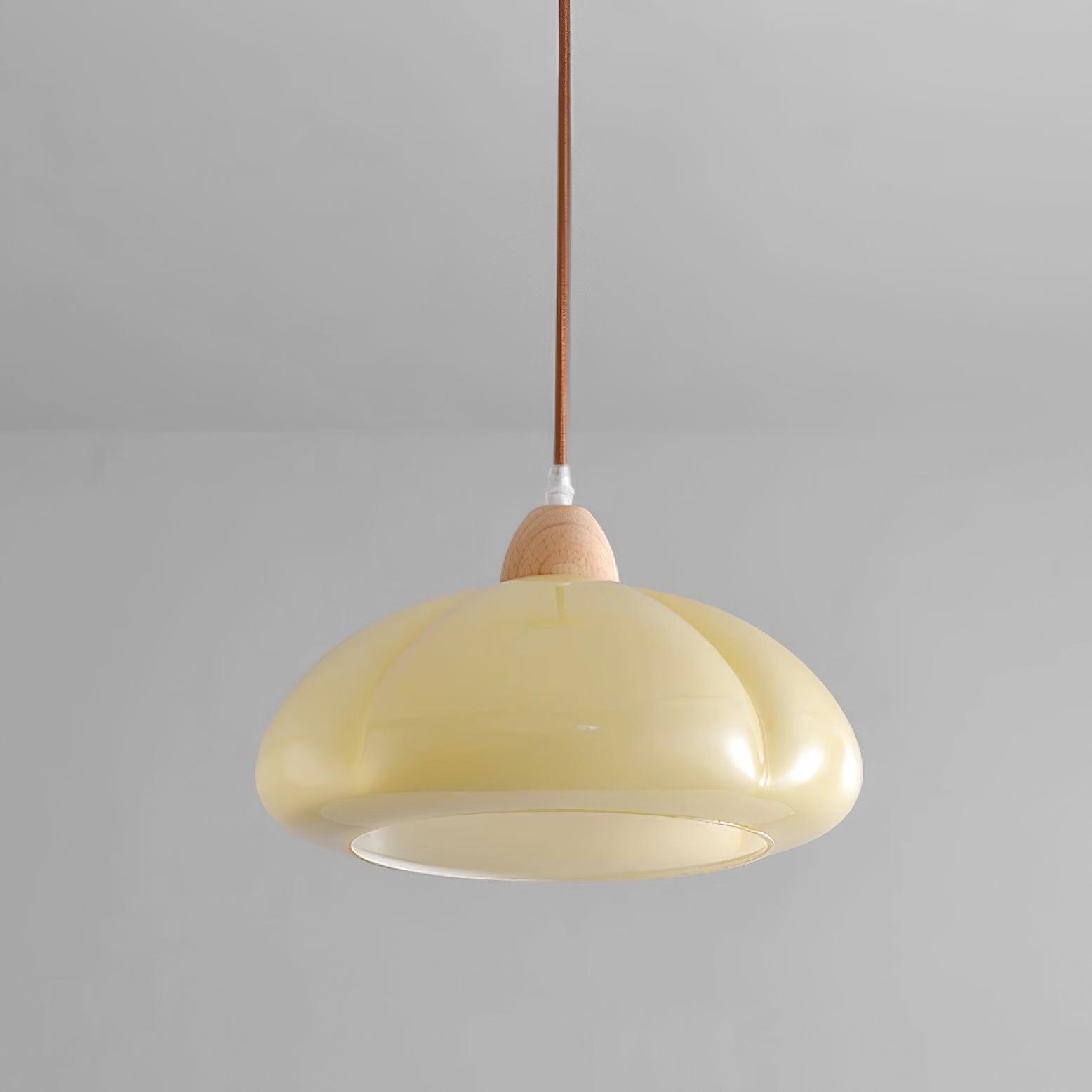 Pendant Lamp Rounded Glass Shade Wood Accent Playful Modern Touch - Neutralighting