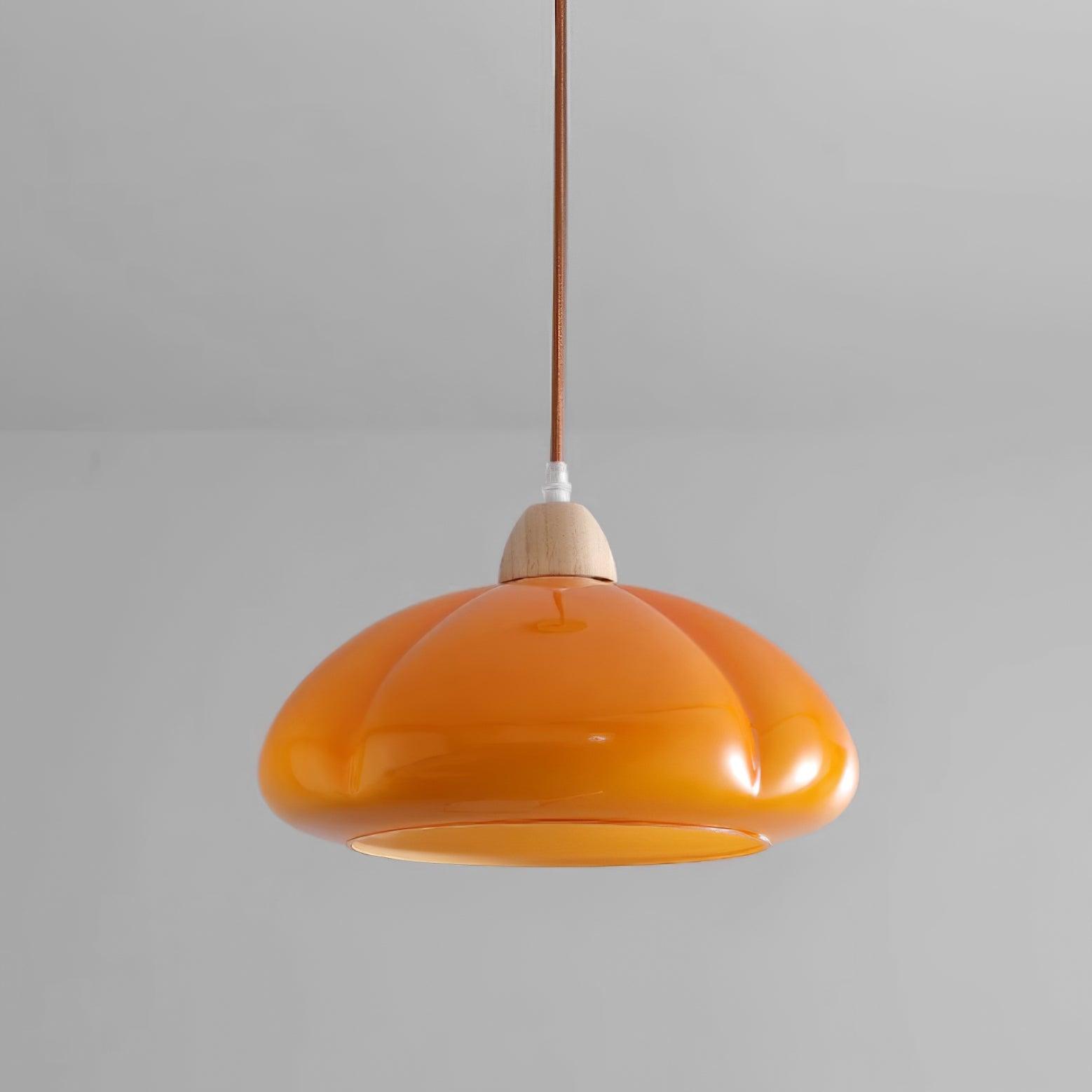 Pendant Lamp Rounded Glass Shade Wood Accent Playful Modern Touch - Neutralighting