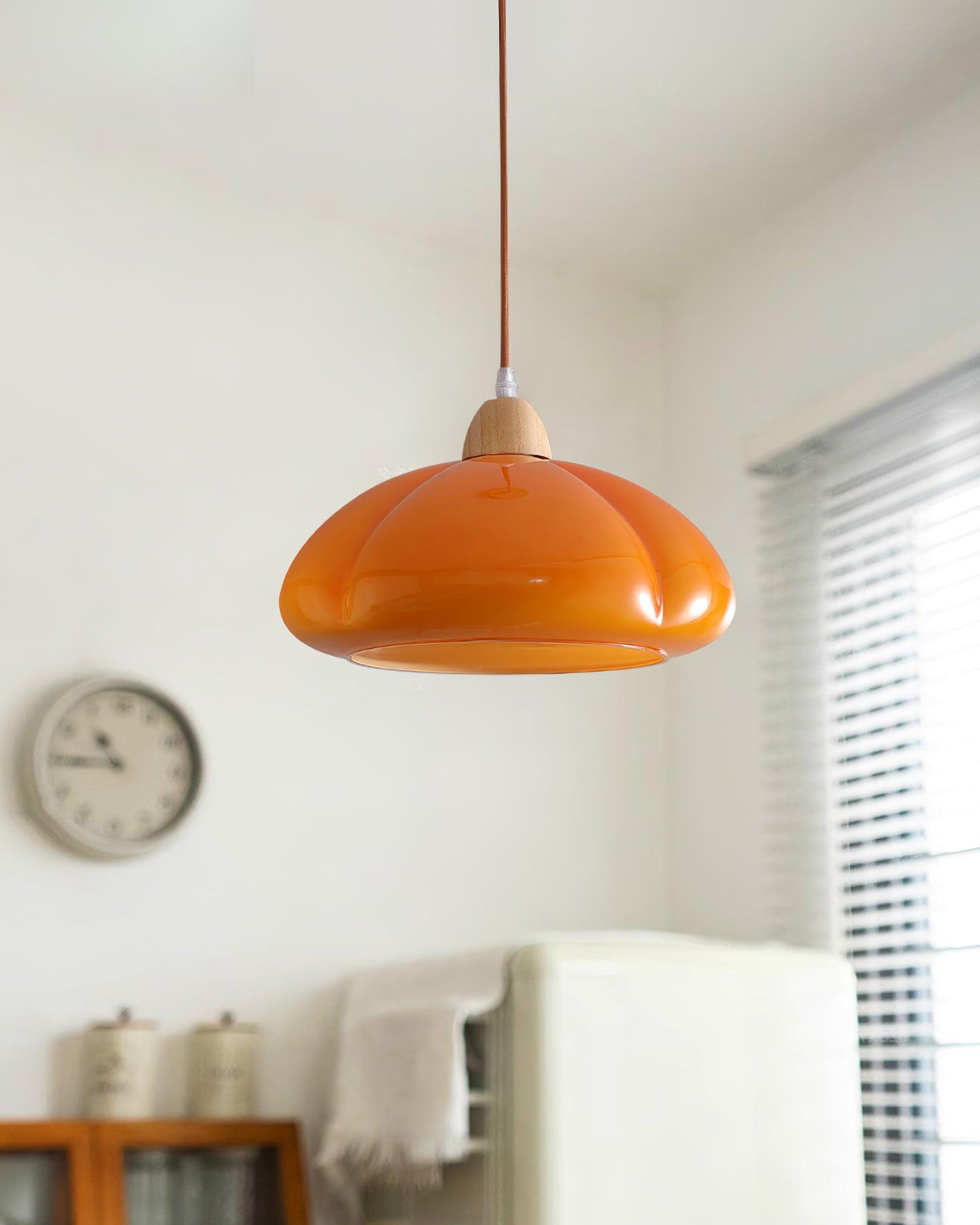 Pendant Lamp Rounded Glass Shade Wood Accent Playful Modern Touch - Neutralighting