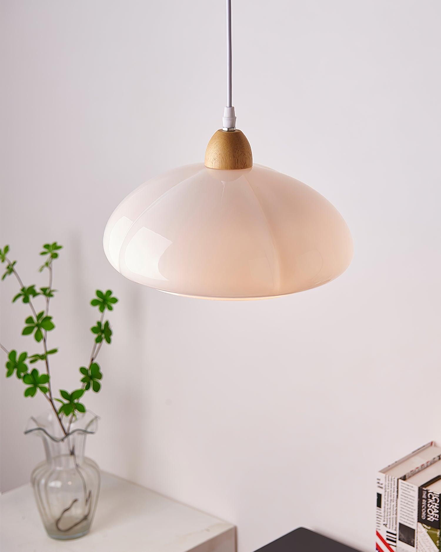 Pendant Lamp Rounded Glass Shade Wood Accent Playful Modern Touch - Neutralighting