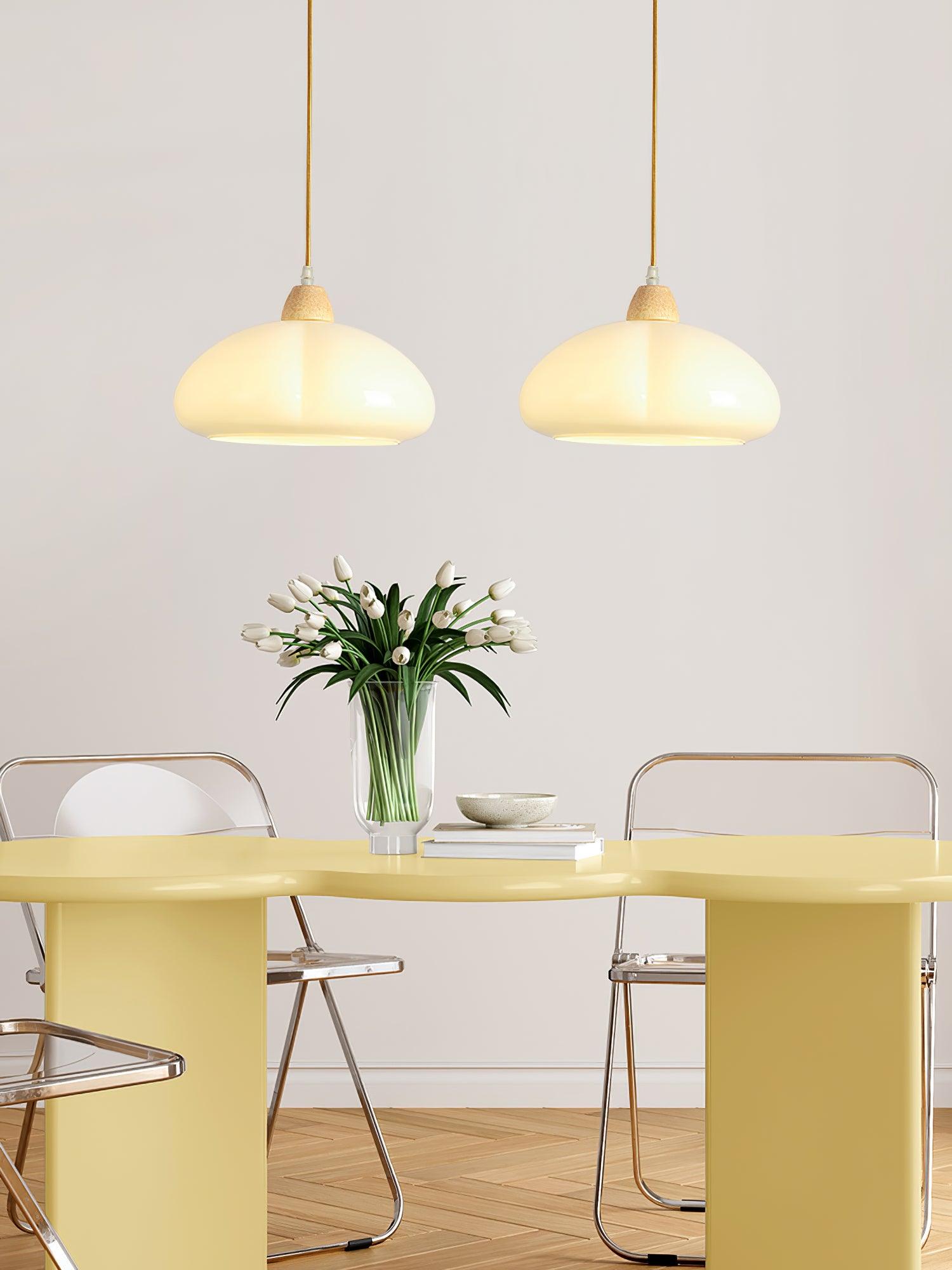Pendant Lamp Rounded Glass Shade Wood Accent Playful Modern Touch - Neutralighting
