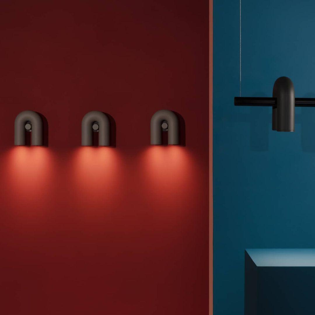 Arisha Wall Lamp U-shaped Design LED Metal, Black/Blue/Gray/Red, Bedroom - Neutralighting