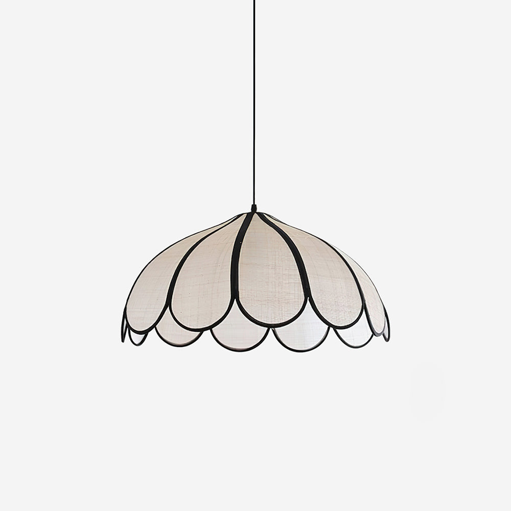 Pendant Lamp Scalloped Plant Fiber Shade Metal Frame Minimalist - Neutralighting