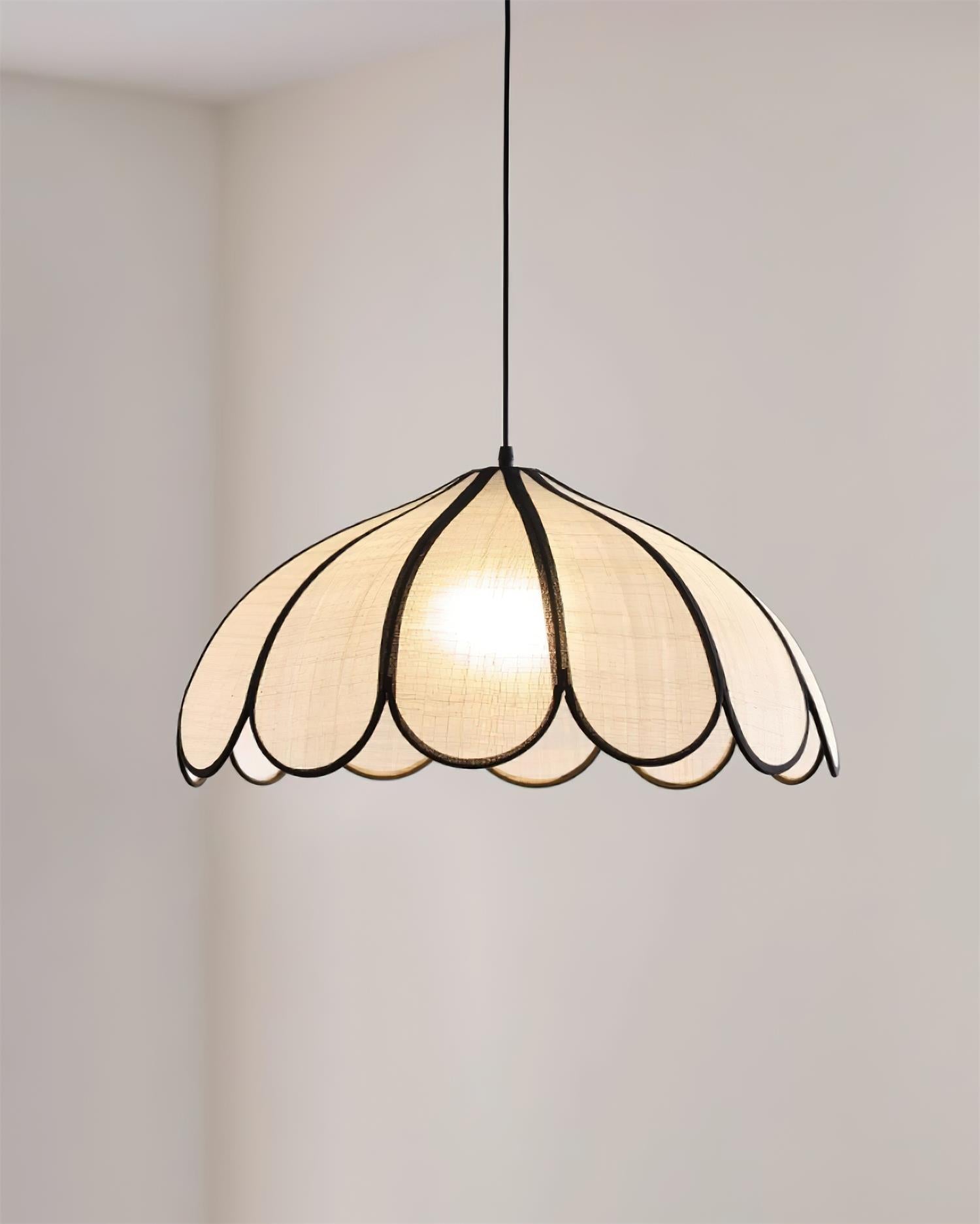 Pendant Lamp Scalloped Plant Fiber Shade Metal Frame Minimalist - Neutralighting