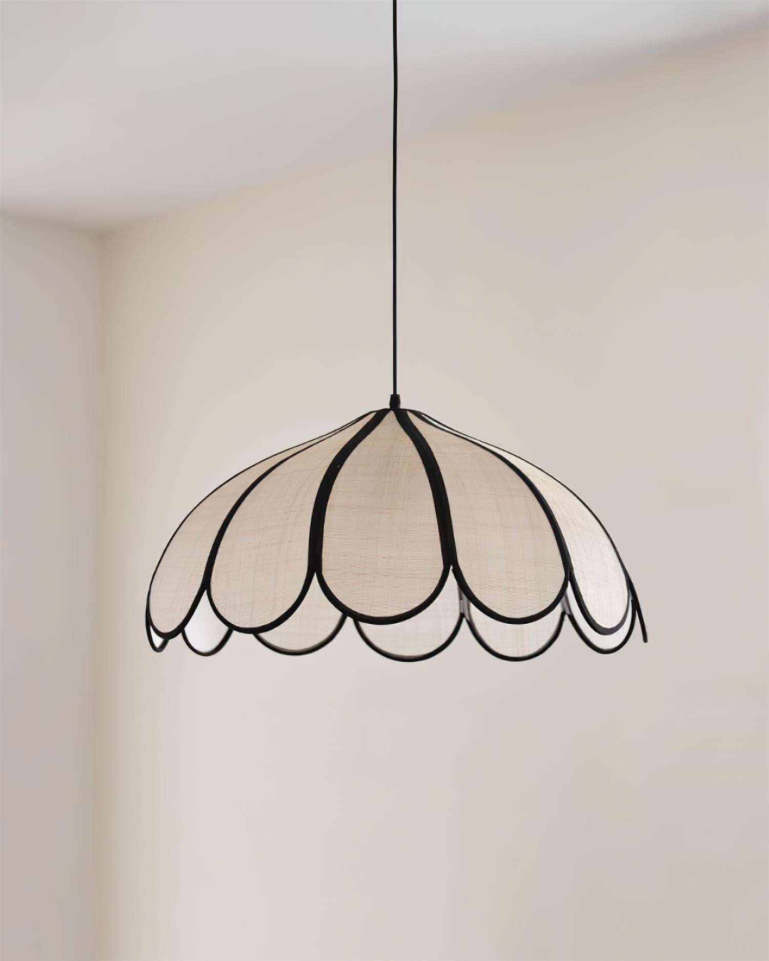 Pendant Lamp Scalloped Plant Fiber Shade Metal Frame Minimalist - Neutralighting