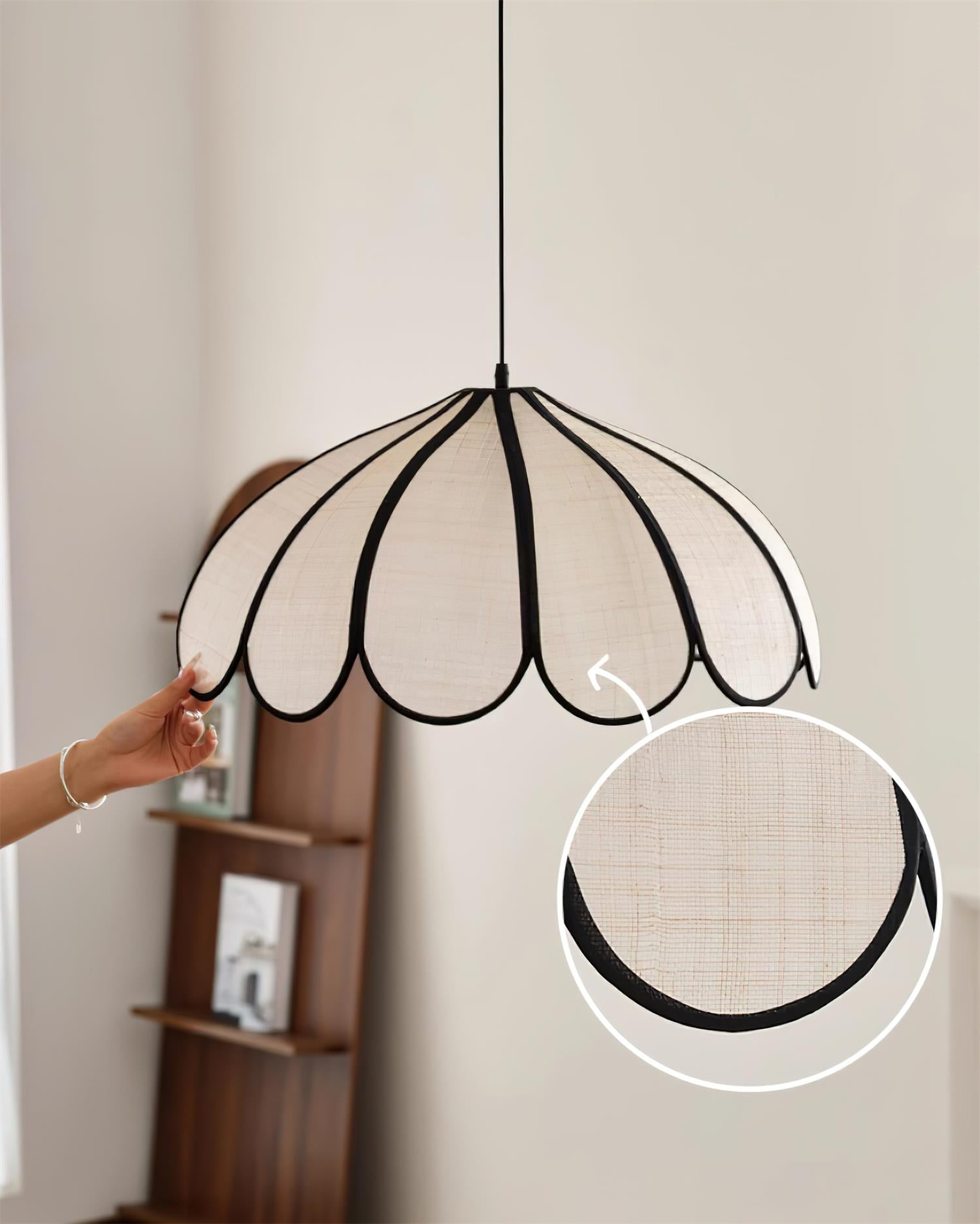 Pendant Lamp Scalloped Plant Fiber Shade Metal Frame Minimalist - Neutralighting