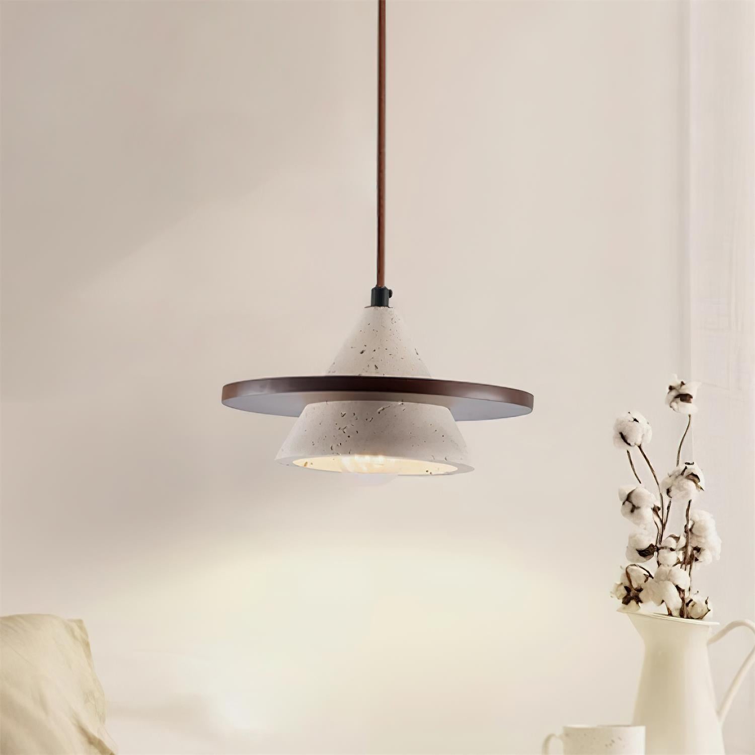 Ritta Pendant Light Wooen Disc Travertine - Neutralighting