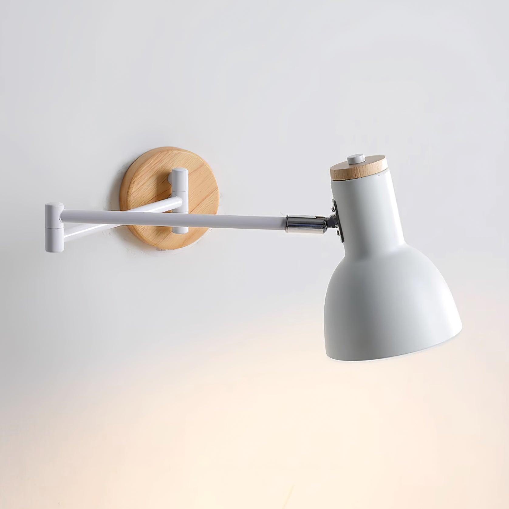 Wall Lamp Adjustable Arm Cone Shade Wood Base Modern Study - Neutralighting