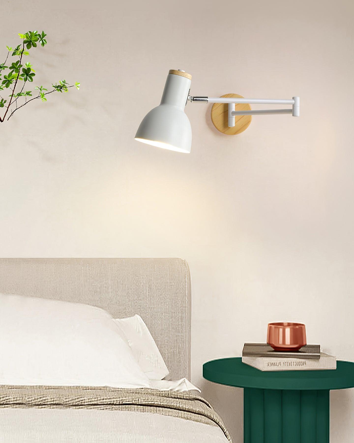 Wall Lamp Adjustable Arm Cone Shade Wood Base Modern Study - Neutralighting