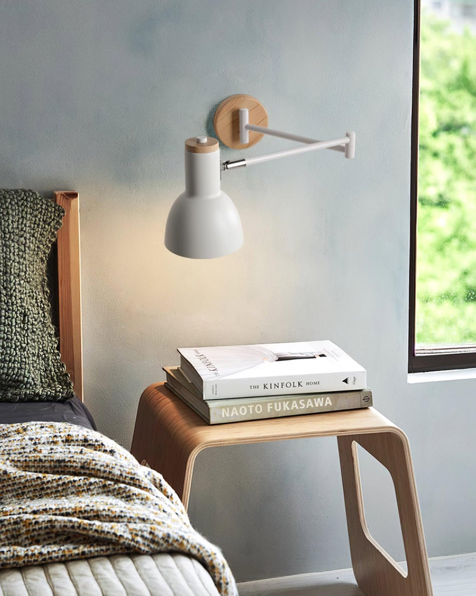 Wall Lamp Adjustable Arm Cone Shade Wood Base Modern Study - Neutralighting