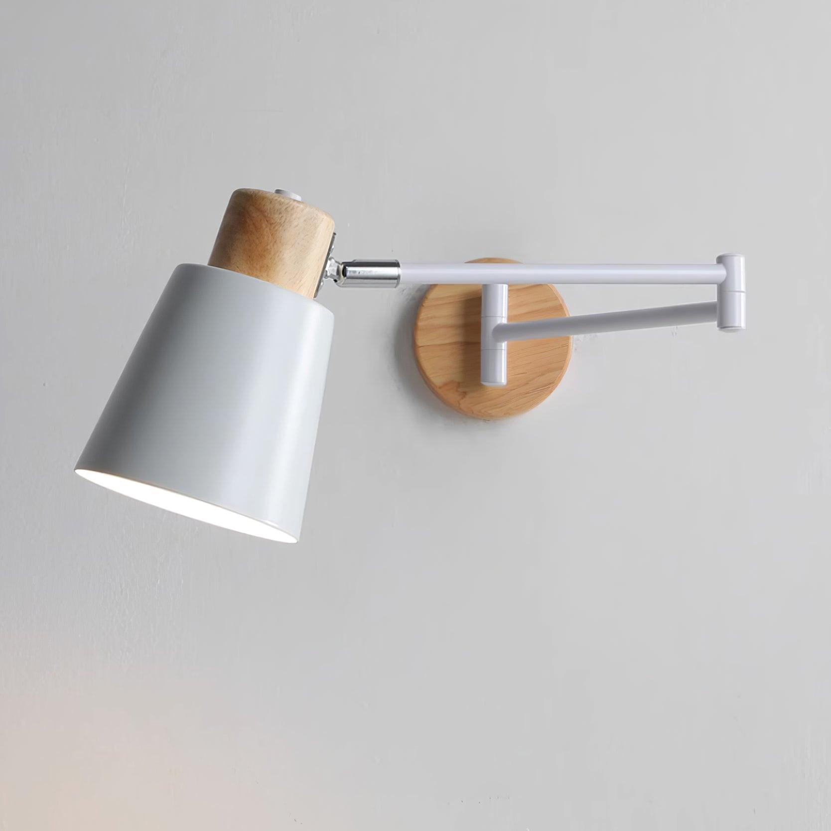 Wall Lamp Adjustable Arm Cone Shade Wood Base Modern Study - Neutralighting