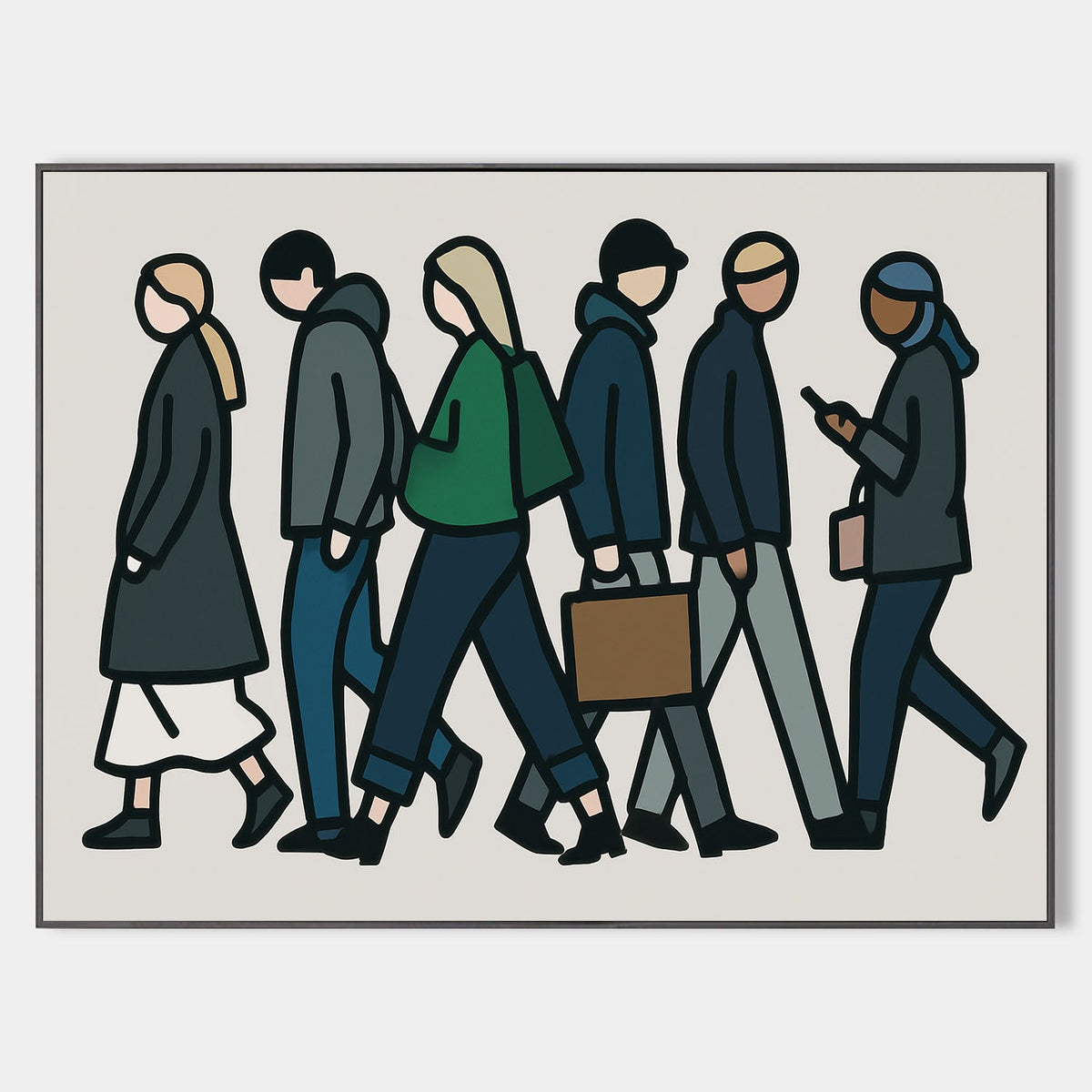 Multicolor Horizontal Minimalist Urban Crowd Figure Artwork
