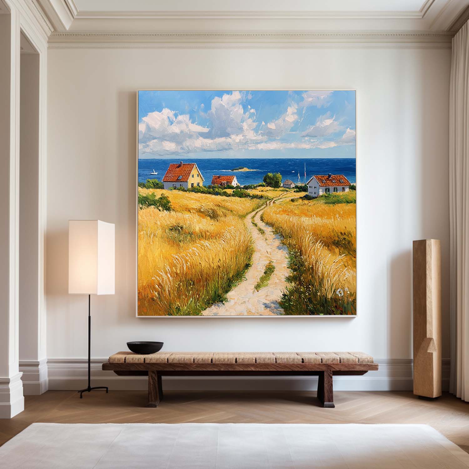 Coastal Countryside Oil‑Painting Square Canvas Art