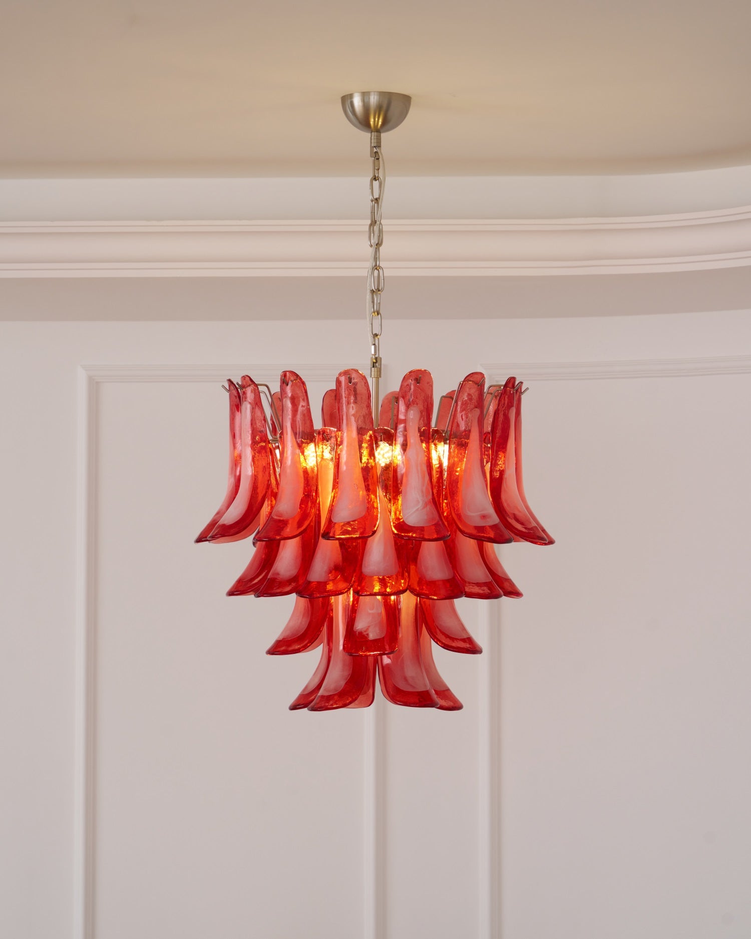 Aurora Chandelier Crimson Murano Glass Petals Layered Vintage