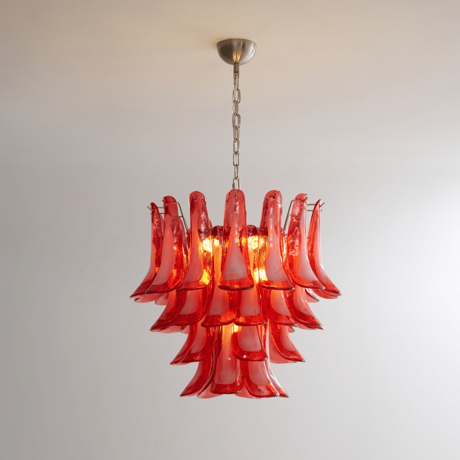 Aurora Chandelier Crimson Murano Glass Petals Layered Vintage