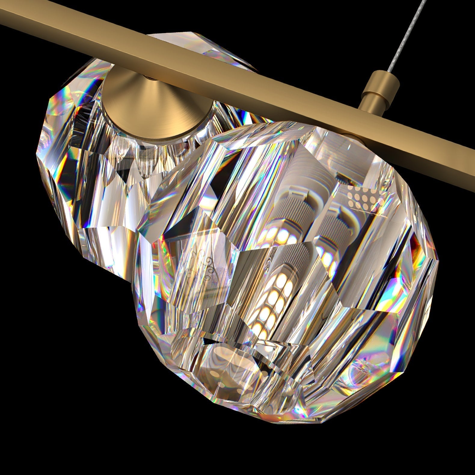 Valentina Modern LED Long Linear Metal Brass Multi Crystal Glass Globe Living/Dining Room Pendant Light - Neutralighting