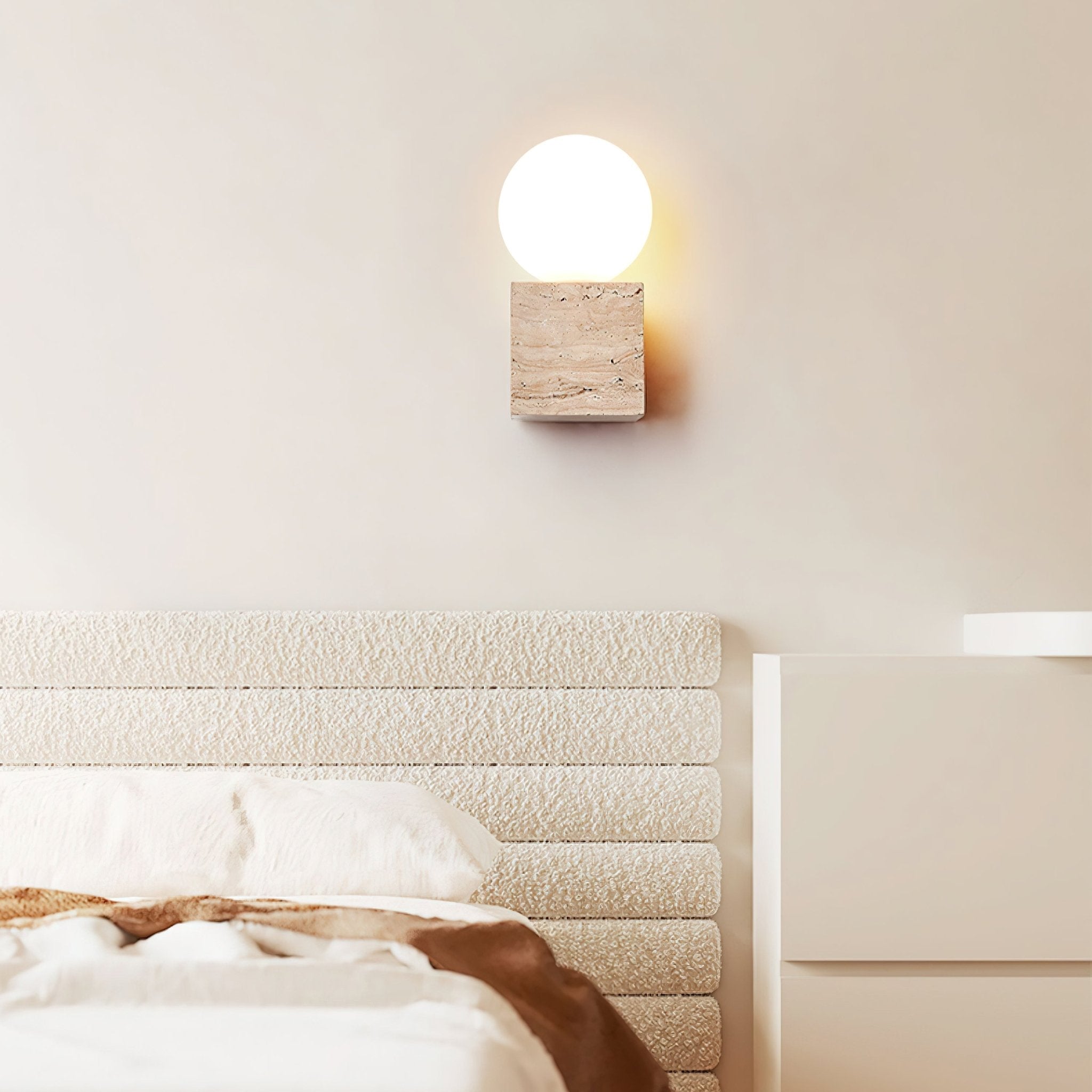 Eurlaean Cube-Base Travertine Wall Light - Neutralighting