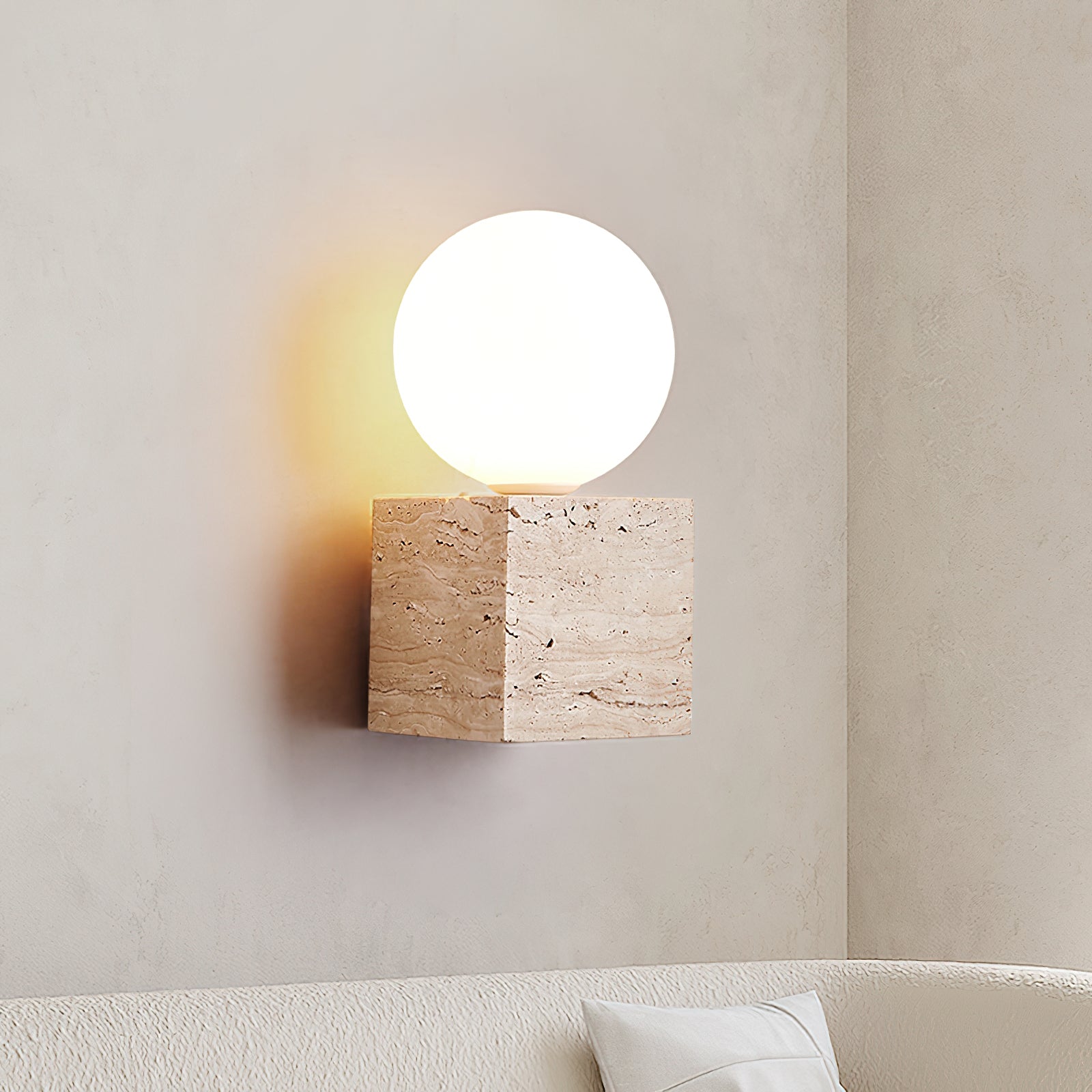 Eurlaean Cube-Base Travertine Wall Light - Neutralighting