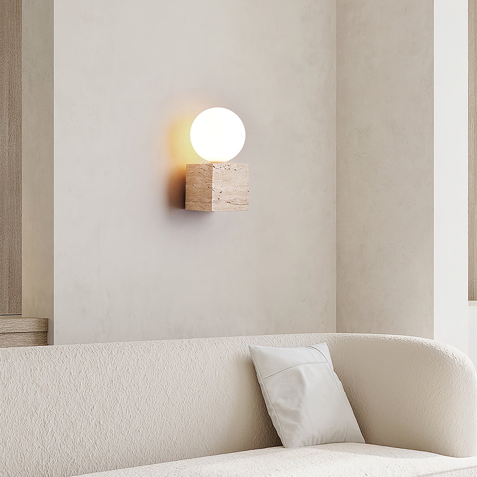 Eurlaean Cube-Base Travertine Wall Light - Neutralighting