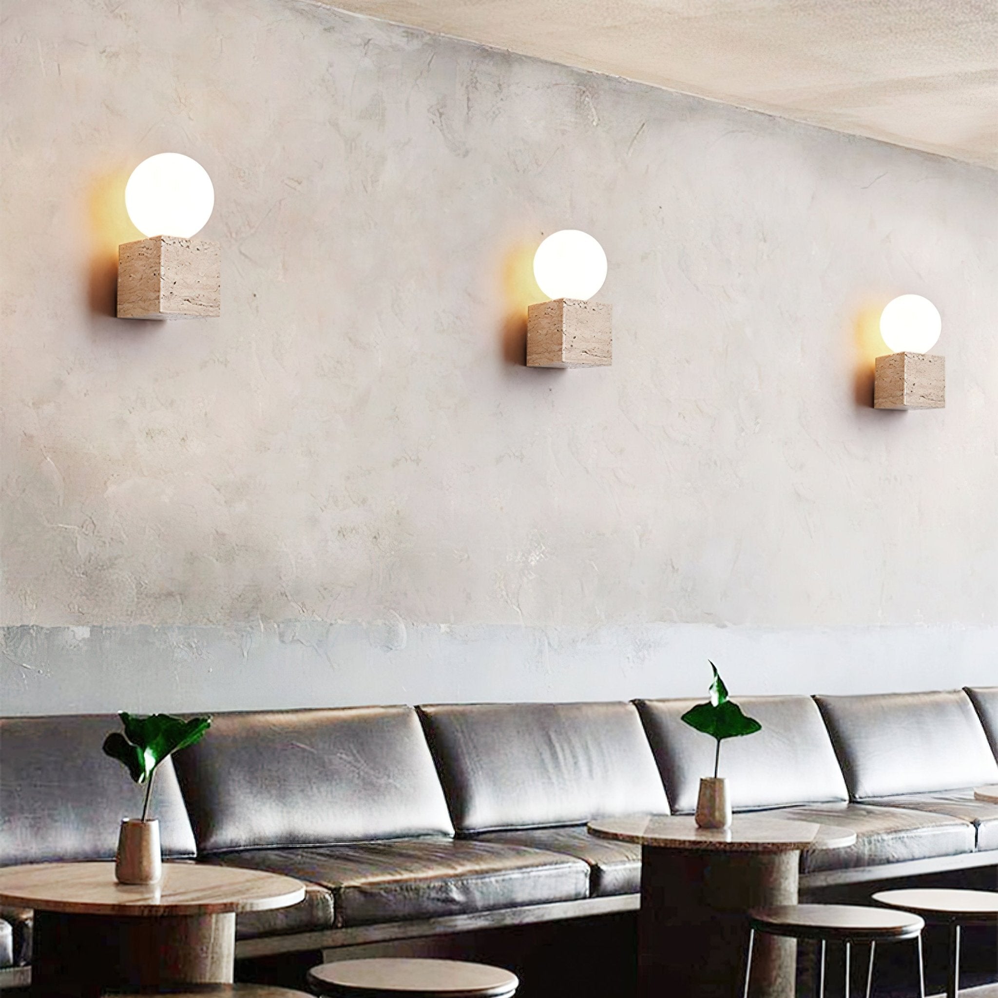 Eurlaean Cube-Base Travertine Wall Light - Neutralighting