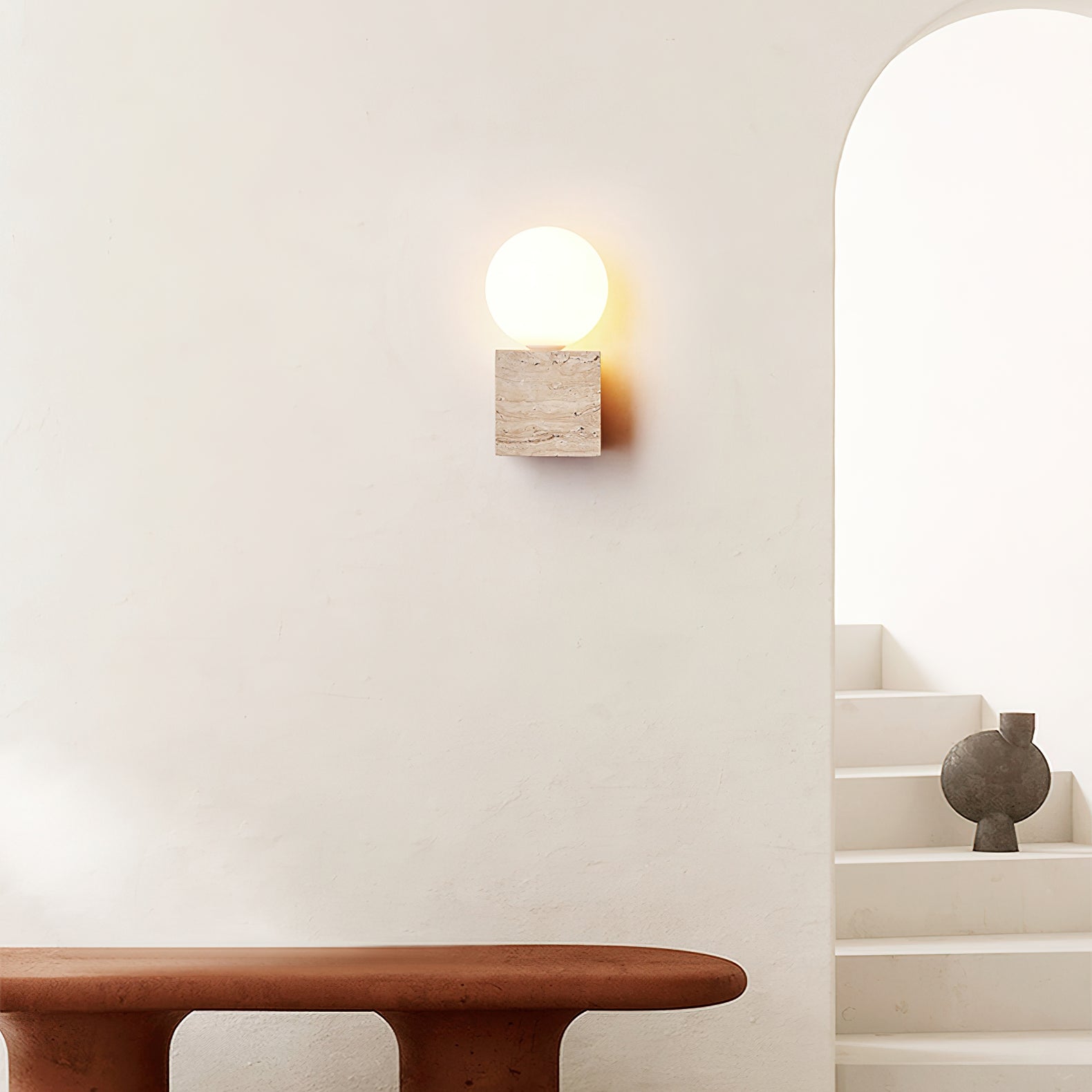 Eurlaean Cube-Base Travertine Wall Light - Neutralighting