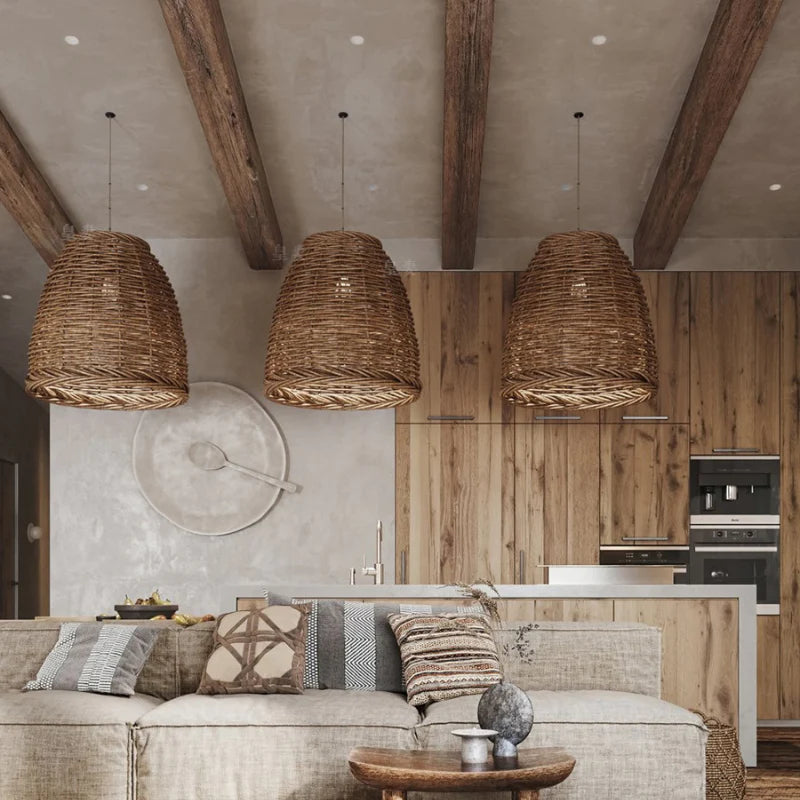 Muto Vintage Rustic LED Pendant Light Rattan Living Room Bedroom - Neutralighting