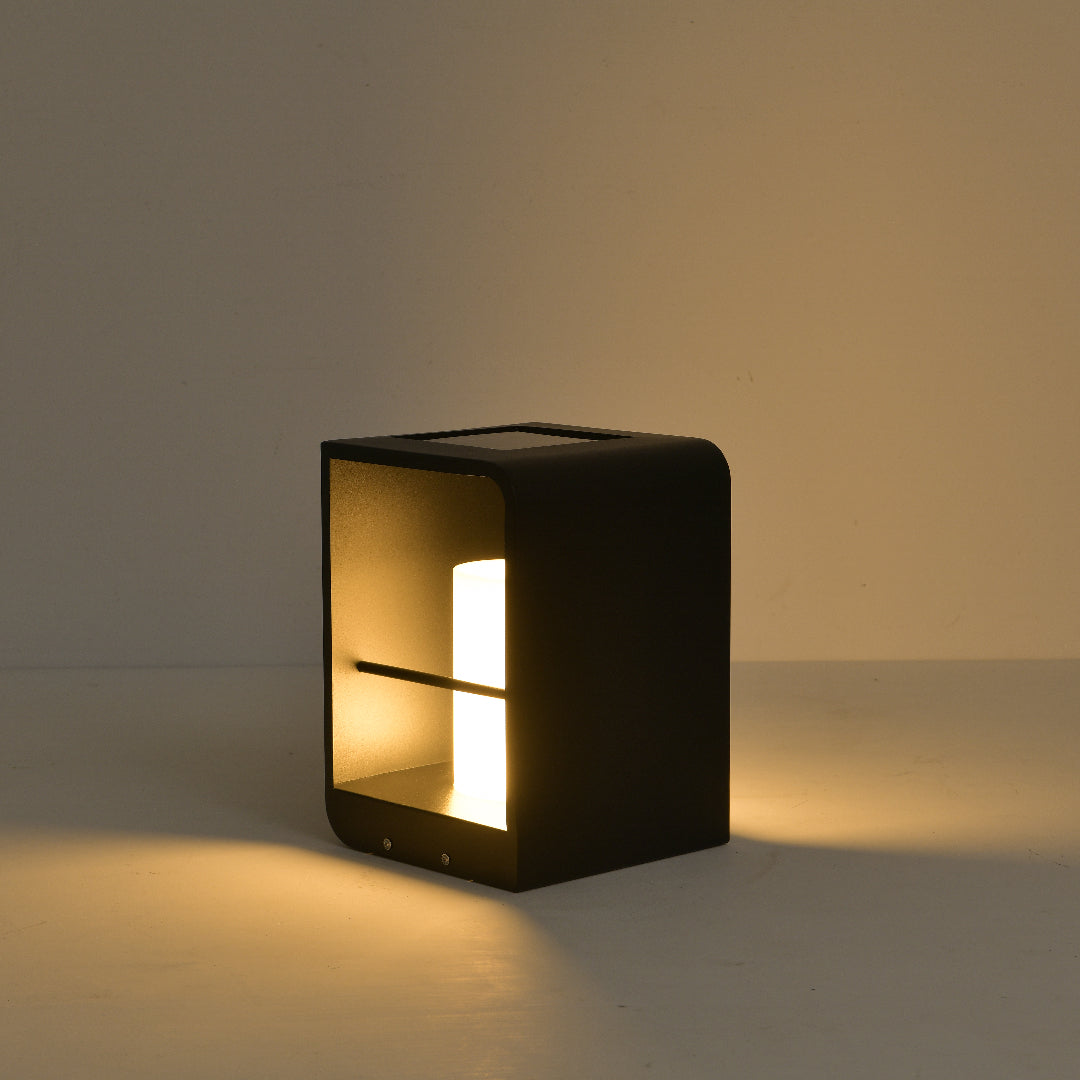 Ray Minimalist Cuboid Candle Solar Outdoor Floor Lamp Black - Neutralighting