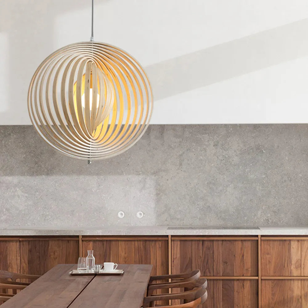 Muto Japanese LED Pendant Light Black/Gold Wood Bedroom/Bar - Neutralighting