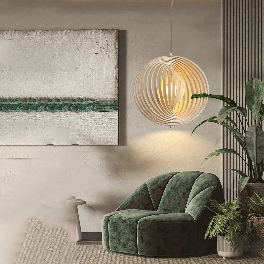 Muto Japanese LED Pendant Light Black/Gold Wood Bedroom/Bar - Neutralighting