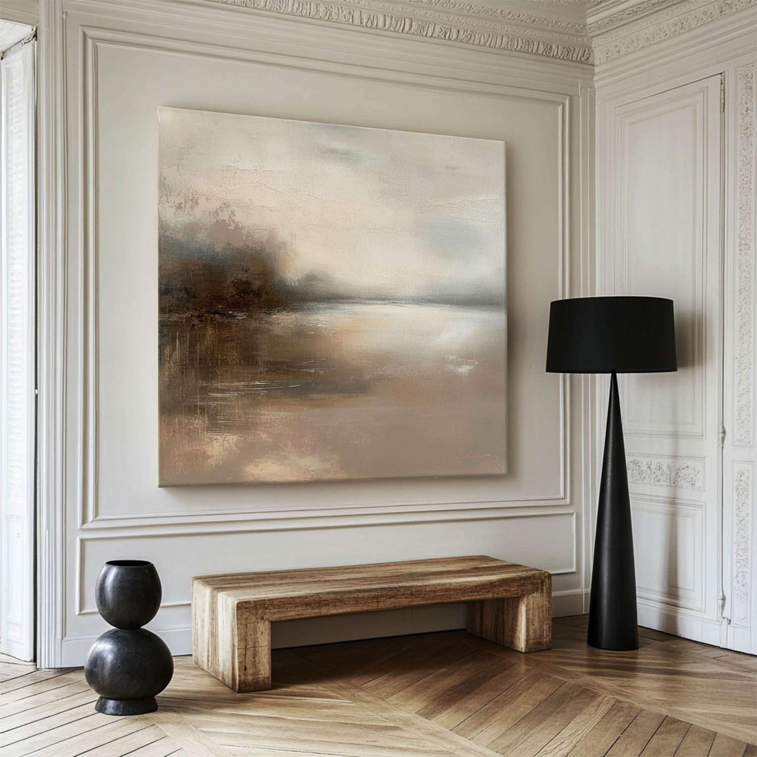Ethereal Misty Lake Landscape Textured Wall Art