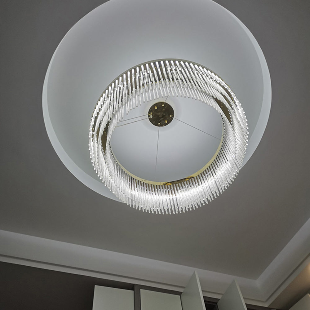 Kristy Modern Spiral Crystal Ring /Rectangle Chandelier, Gold - Neutralighting
