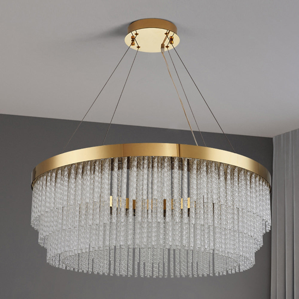 Kristy Modern Spiral Crystal Ring /Rectangle Chandelier, Gold - Neutralighting