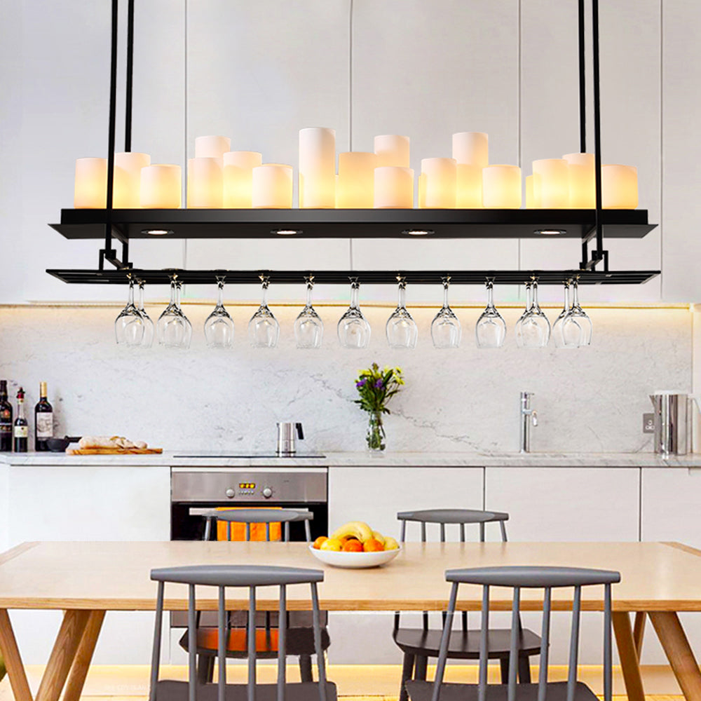 Austin Candle Black Chandeliers for Kitchen Island, Wine Glass Holder - Neutralighting