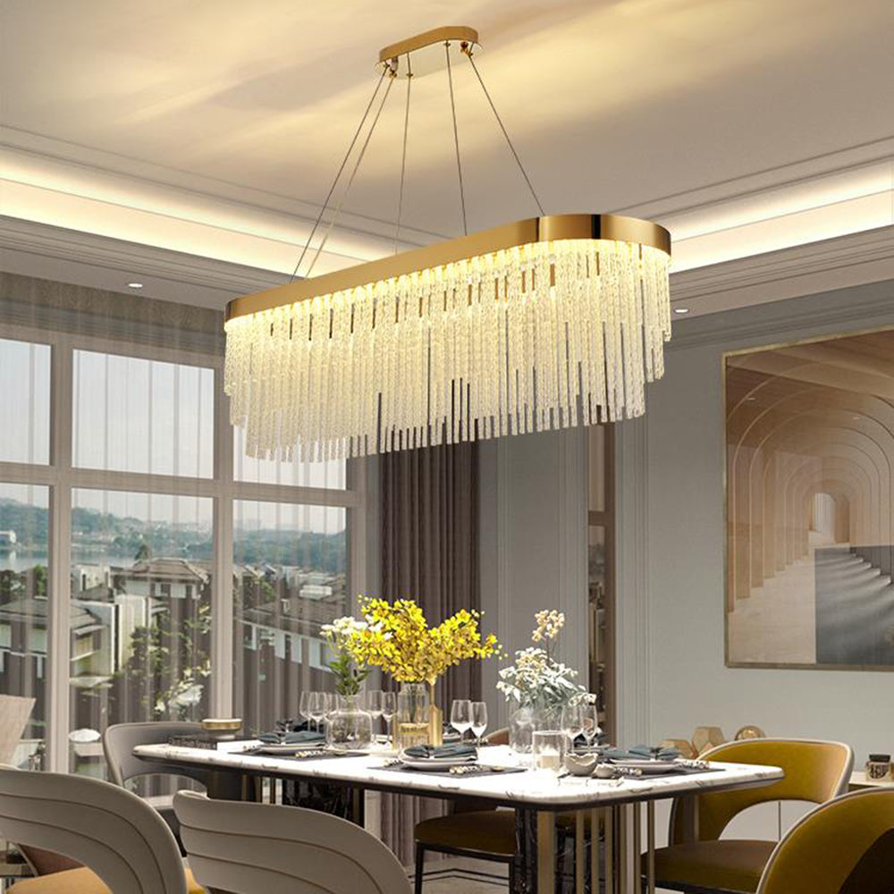 Kristy Modern Spiral Crystal Ring /Rectangle Chandelier, Gold - Neutralighting