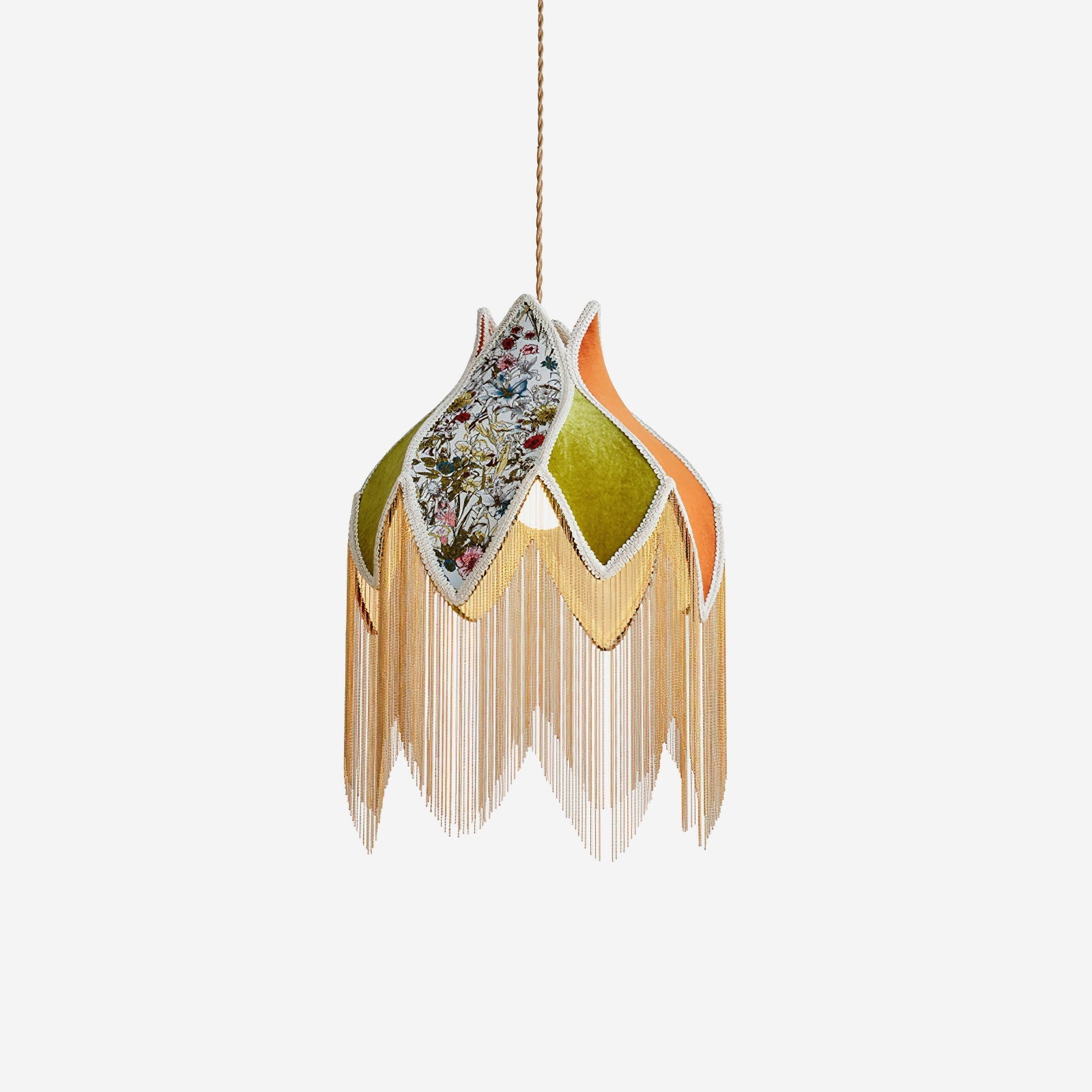 Pendant Lamp with Floral Petal Fabric Shade Fringe Bohemian - Neutralighting