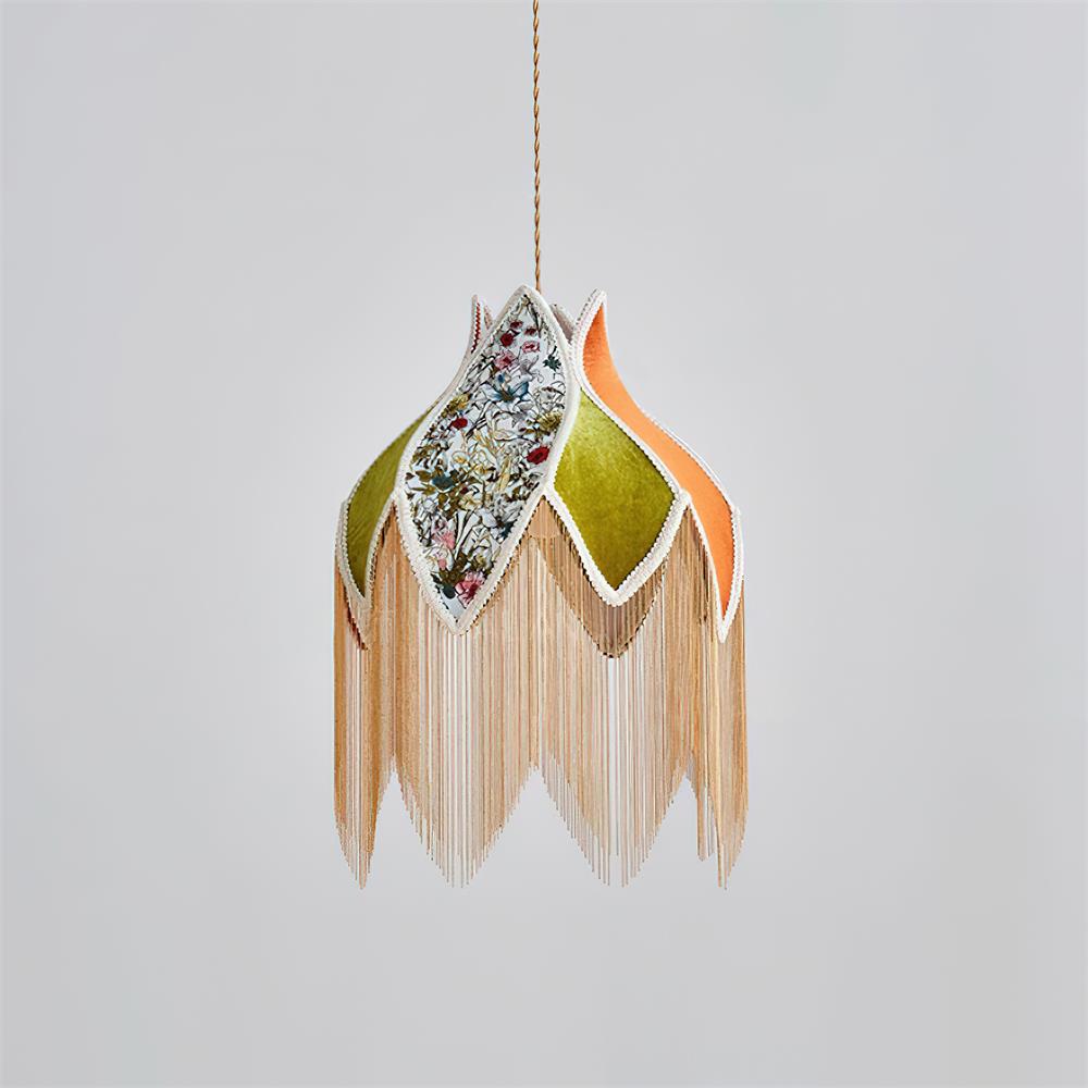 Pendant Lamp with Floral Petal Fabric Shade Fringe Bohemian - Neutralighting