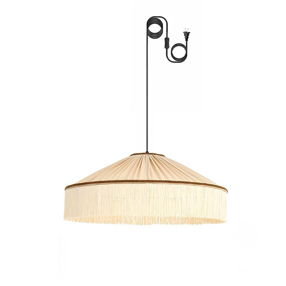 Serenya Vintage Fabric Fringe Pendant Light Hardwire/Plug - Neutralighting