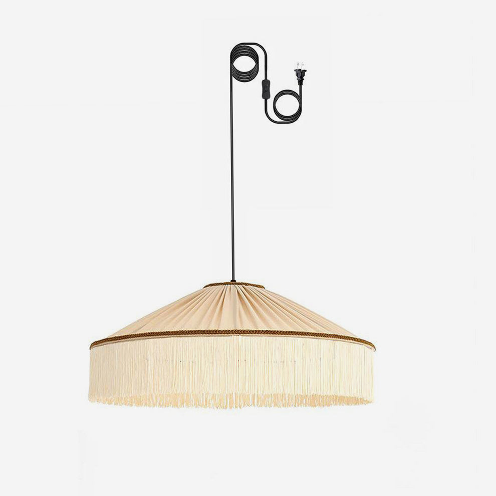 Serenya Vintage Fabric Fringe Pendant Light Hardwire/Plug - Neutralighting