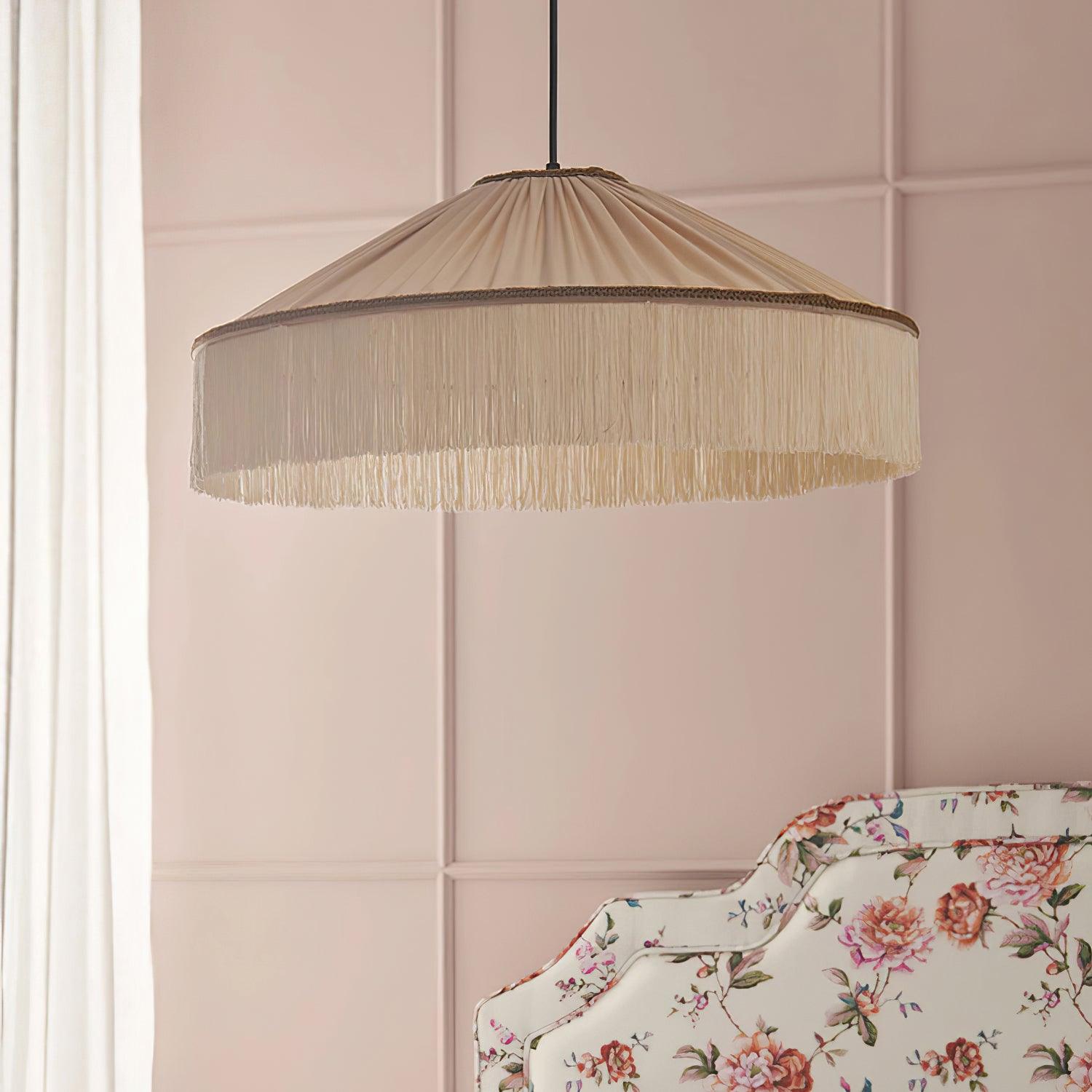 Serenya Vintage Fabric Fringe Pendant Light Hardwire/Plug - Neutralighting