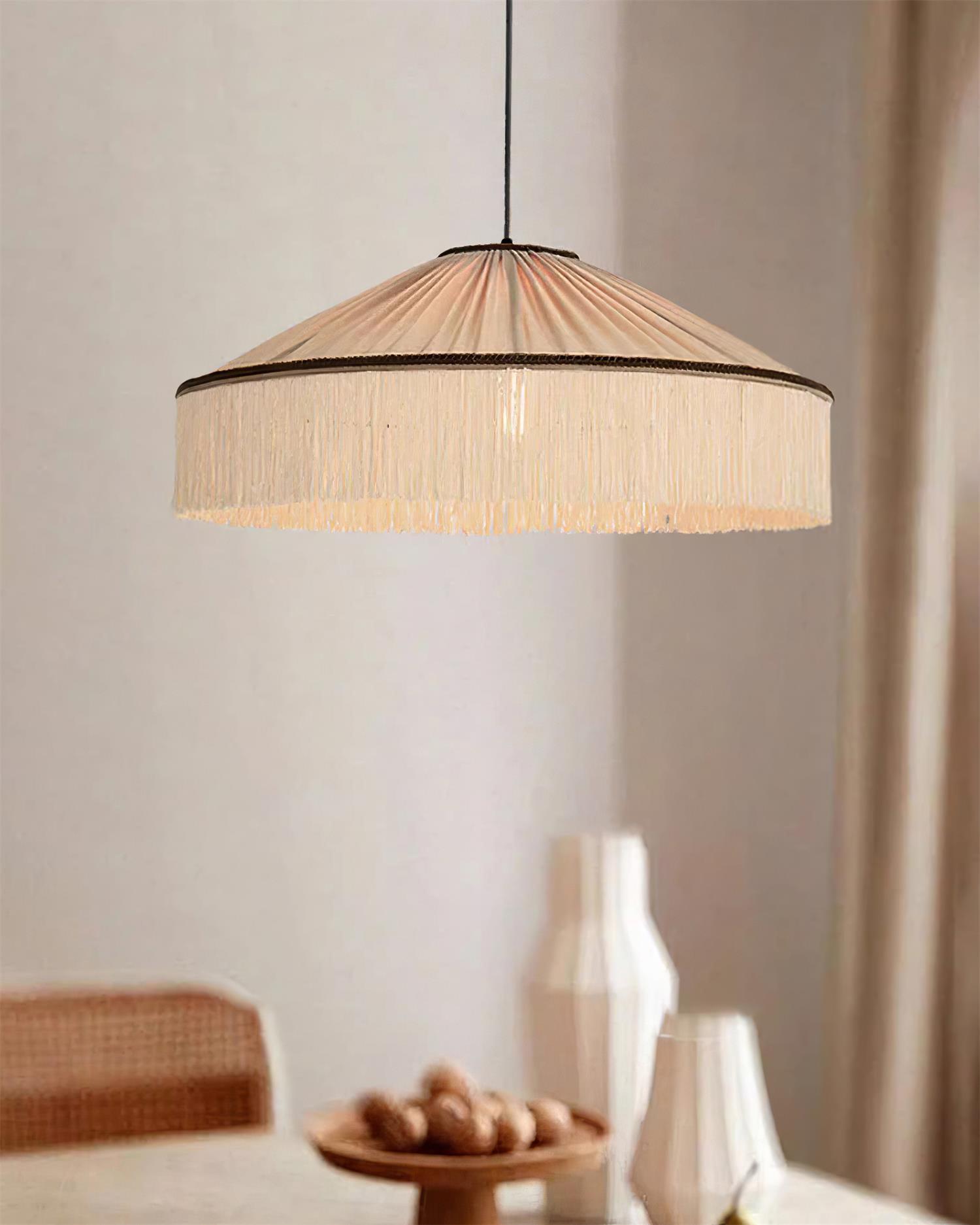 Serenya Vintage Fabric Fringe Pendant Light Hardwire/Plug - Neutralighting