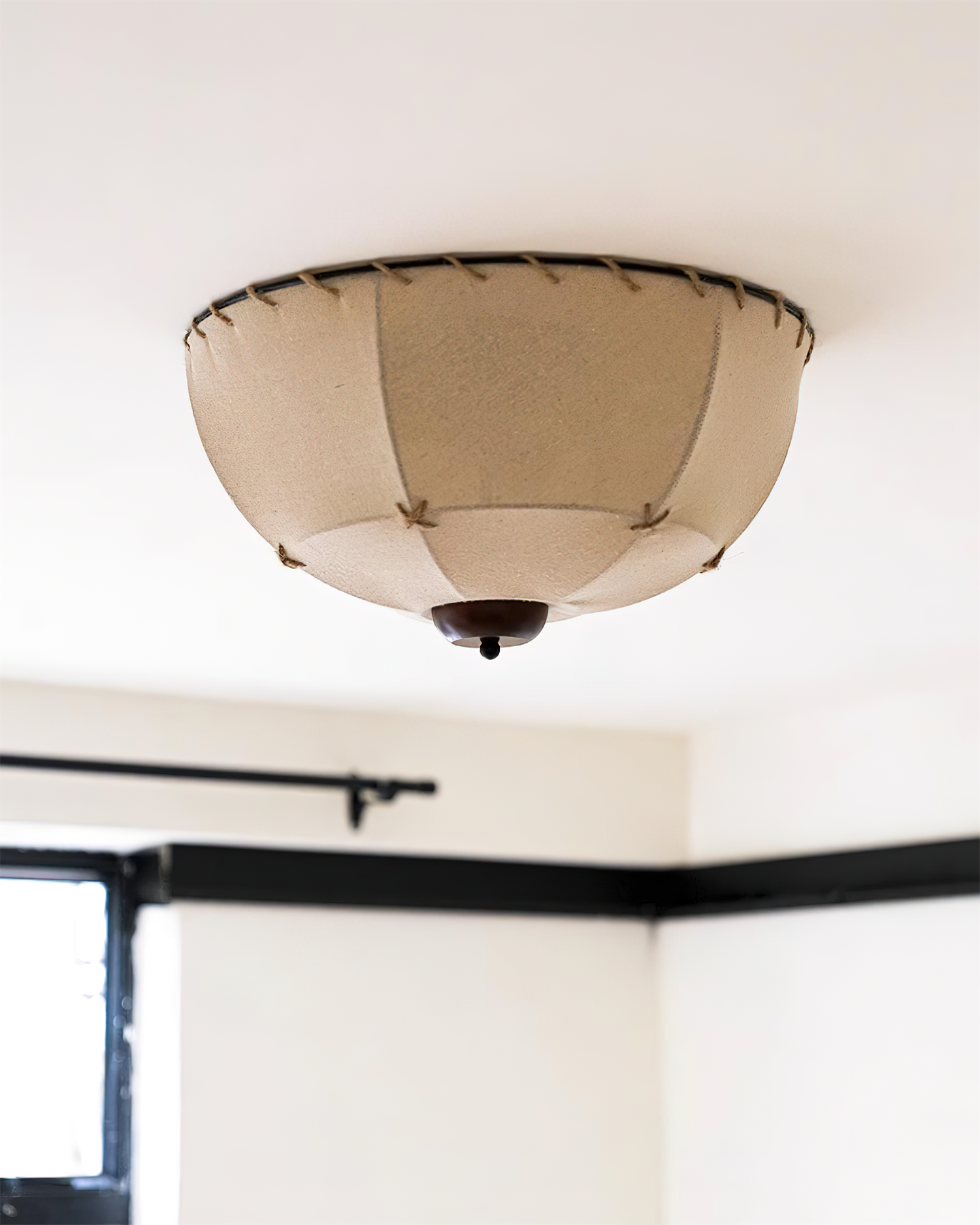 Ceiling Light Handcrafted Shade Wood and Fabric Rustic Fixture - Neutralighting