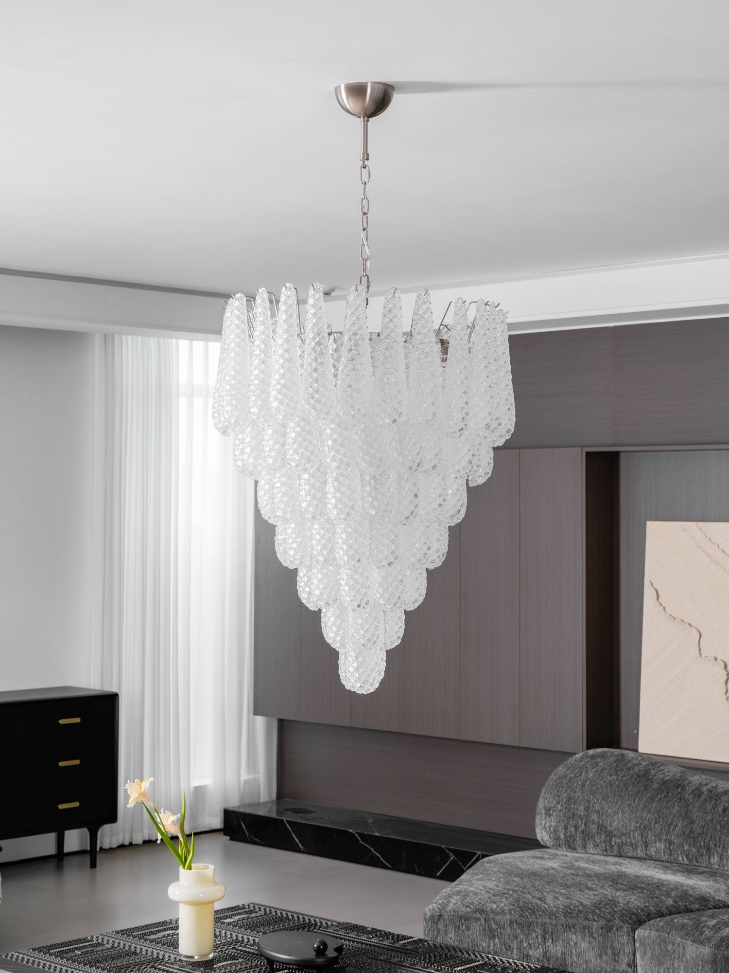 Aurora Chandelier Clear Droplets Murano Glass Waterfall Diamond