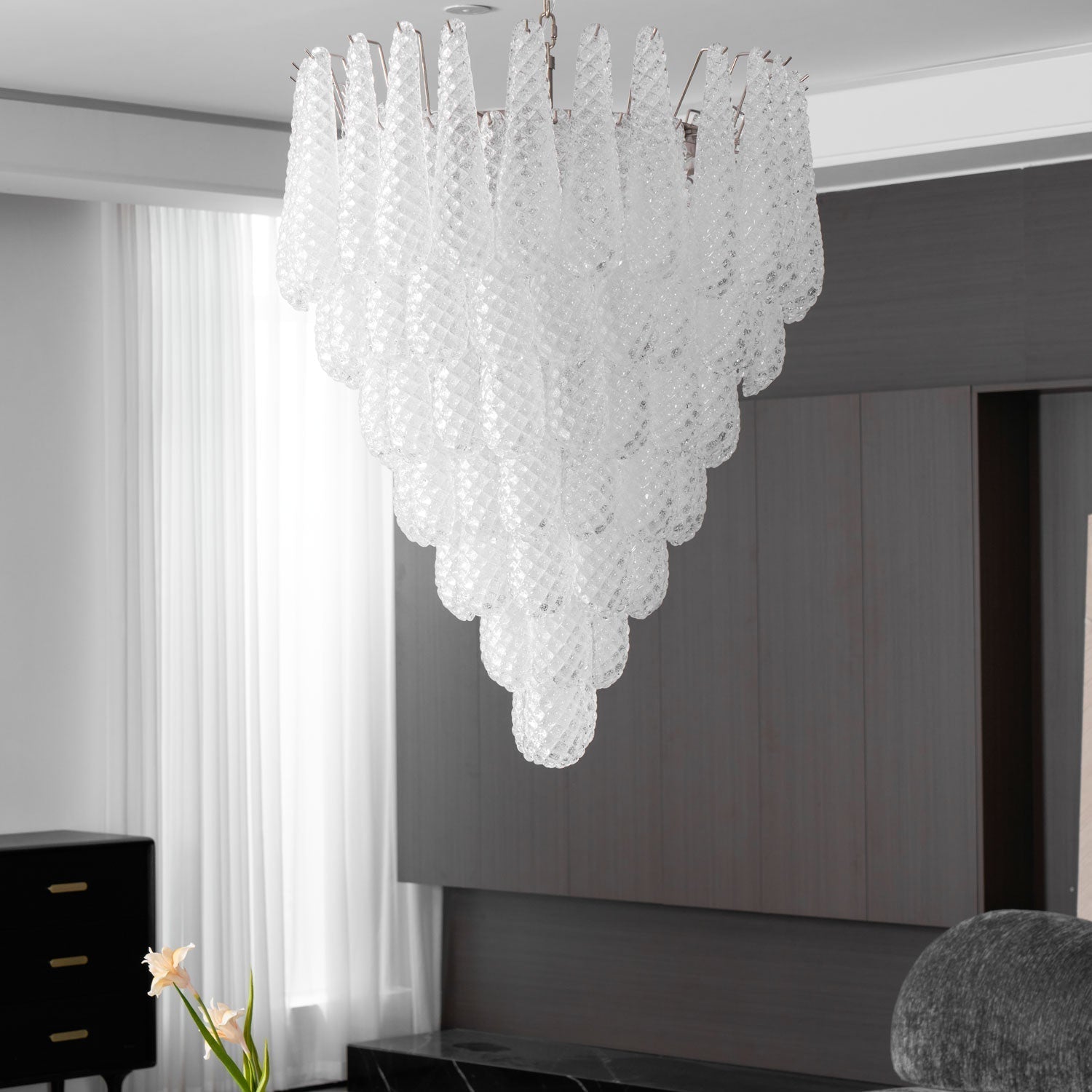 Aurora Chandelier Clear Droplets Murano Glass Waterfall Diamond